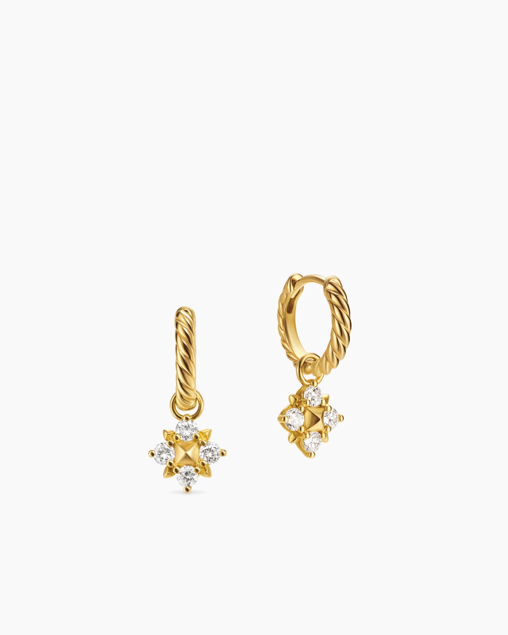 Womens Petite Modern Renaissance® Pyramid Drop Earrings in 18K Yellow Gold with Diamonds, 18.8mm