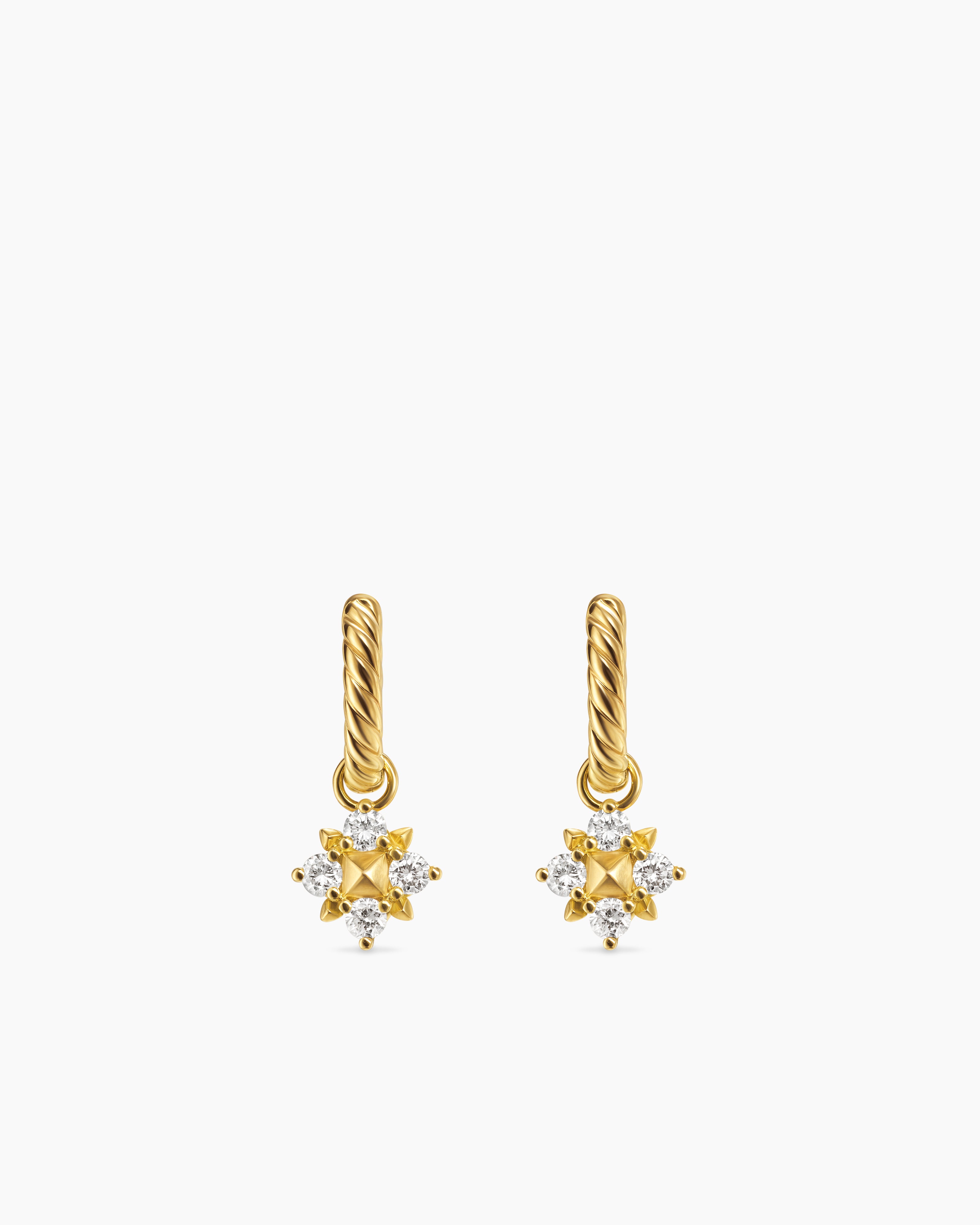 Womens Petite Modern Renaissance&reg; Pyramid Drop Earrings in 18K Yellow Gold with Diamonds, 18.8mm