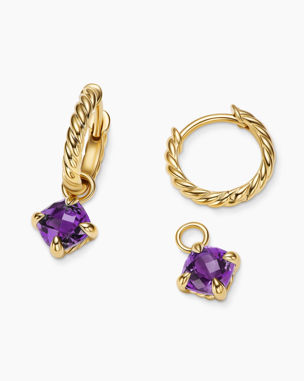 Womens Micro Chatelaine® Drop Earrings in 18K Yellow Gold with Amethyst, 5mm
