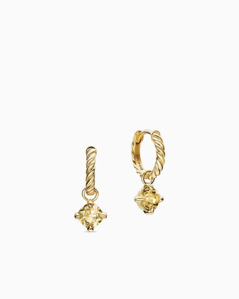 Boucles d’oreilles pendantes Micro Chatelaine® de petite taille en or jaune 18 carats avec citrine champagne, 5 mm femmes