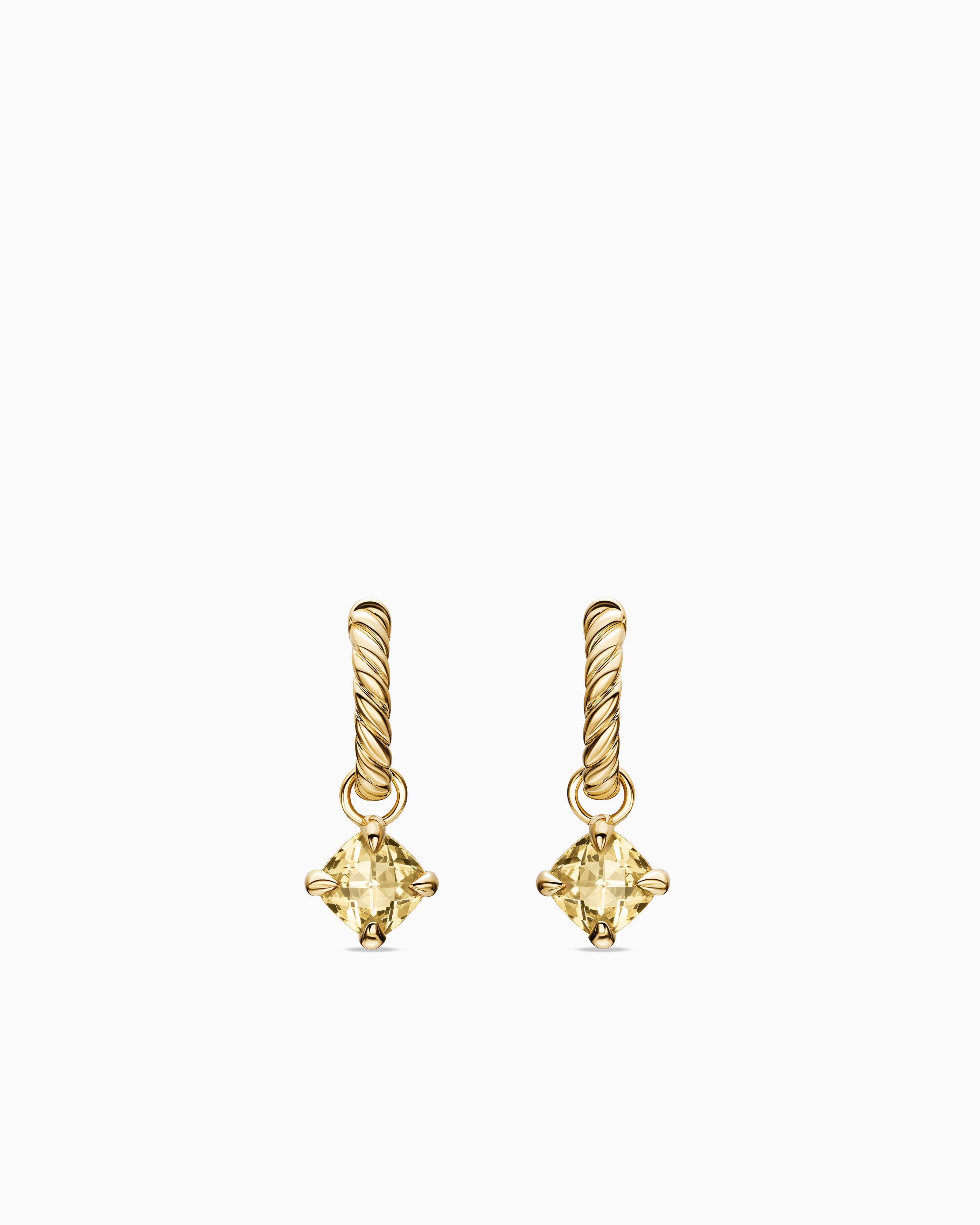 Boucles d&rsquo;oreilles pendantes Micro Chatelaine&reg; de petite taille en or jaune 18 carats avec citrine champagne, 5 mm femmes 
