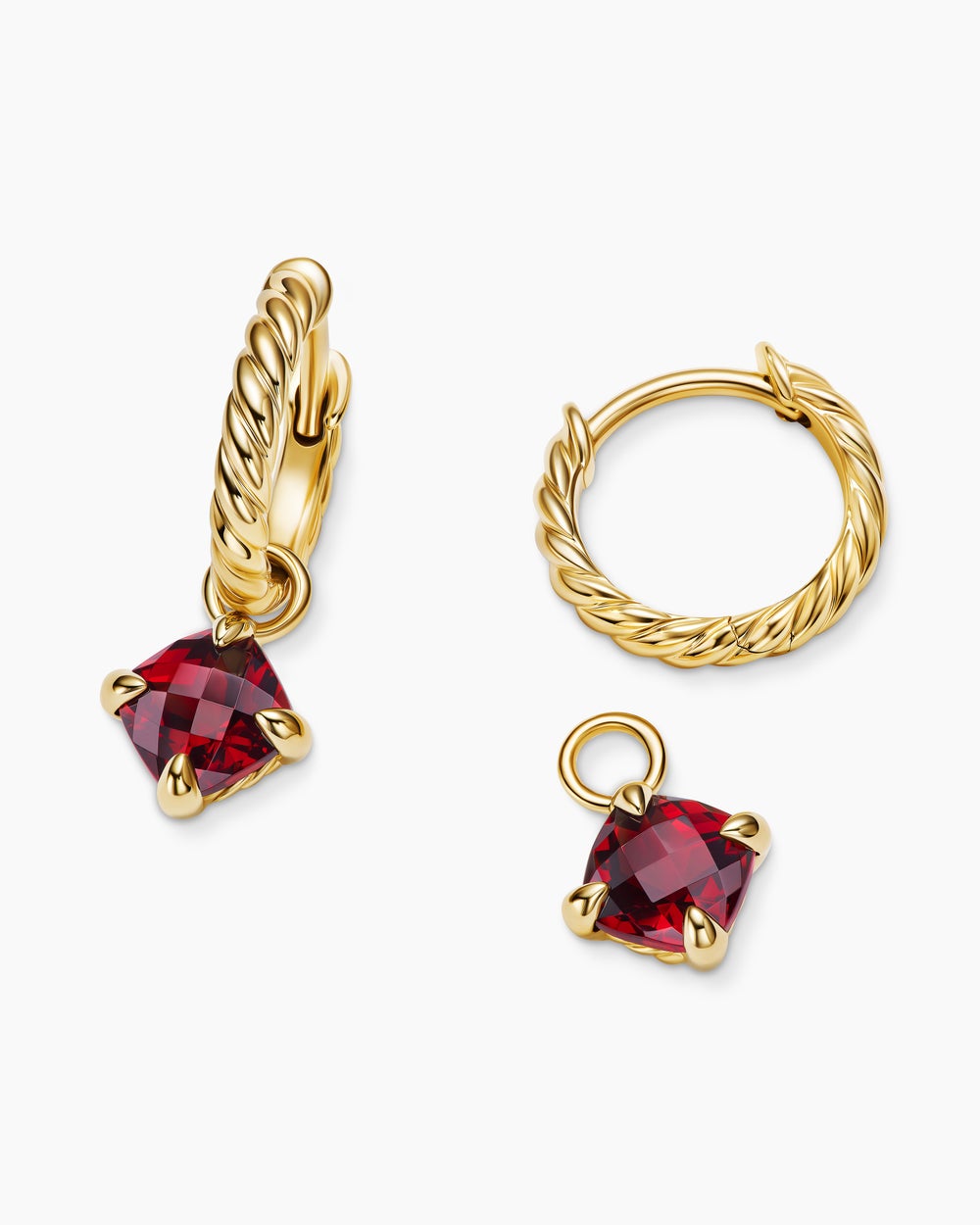 Womens Micro Chatelaine® Drop Earrings in 18K Yellow Gold with Garnet, 5mm