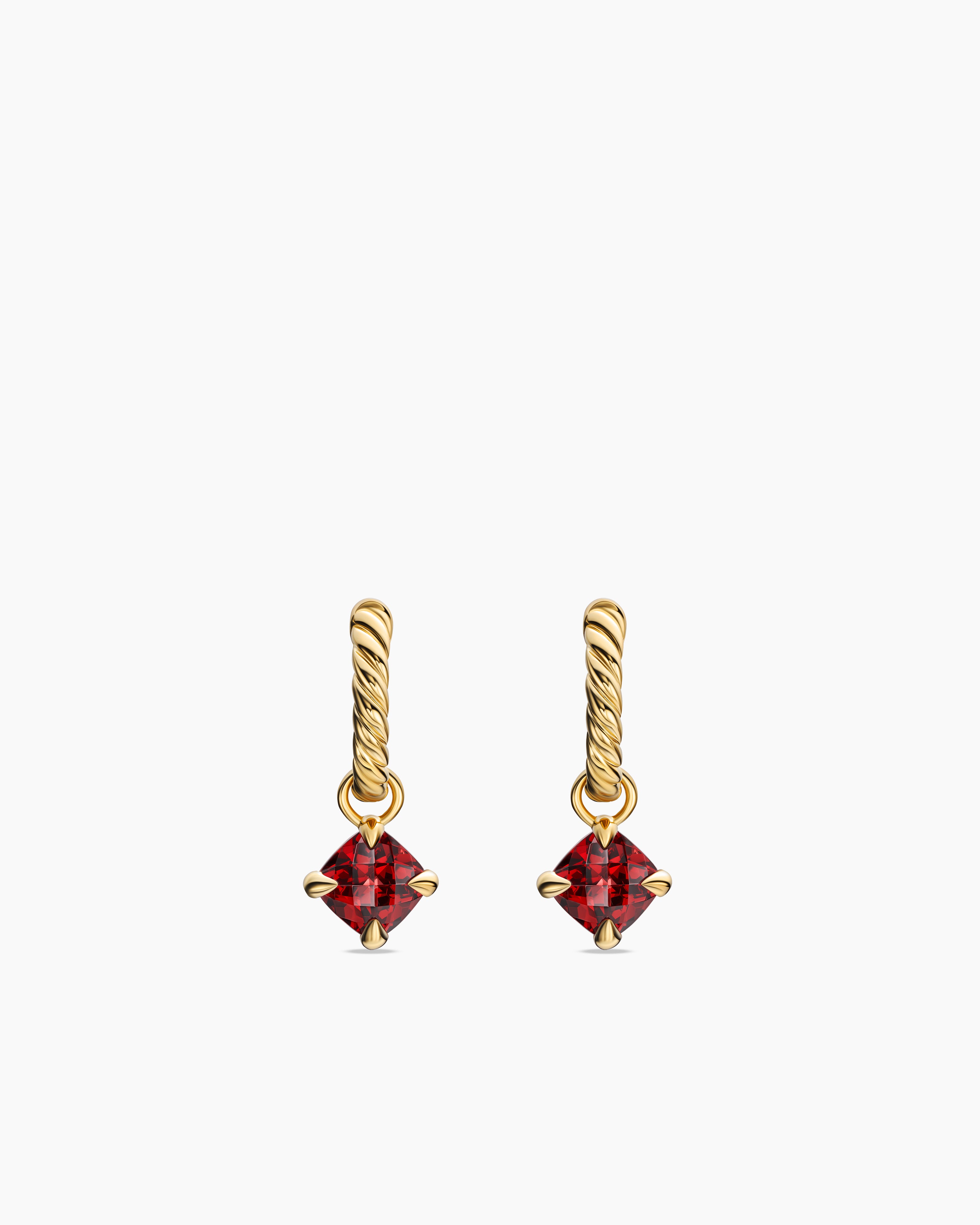 Womens Micro Chatelaine&reg; Drop Earrings in 18K Yellow Gold with Garnet, 5mm