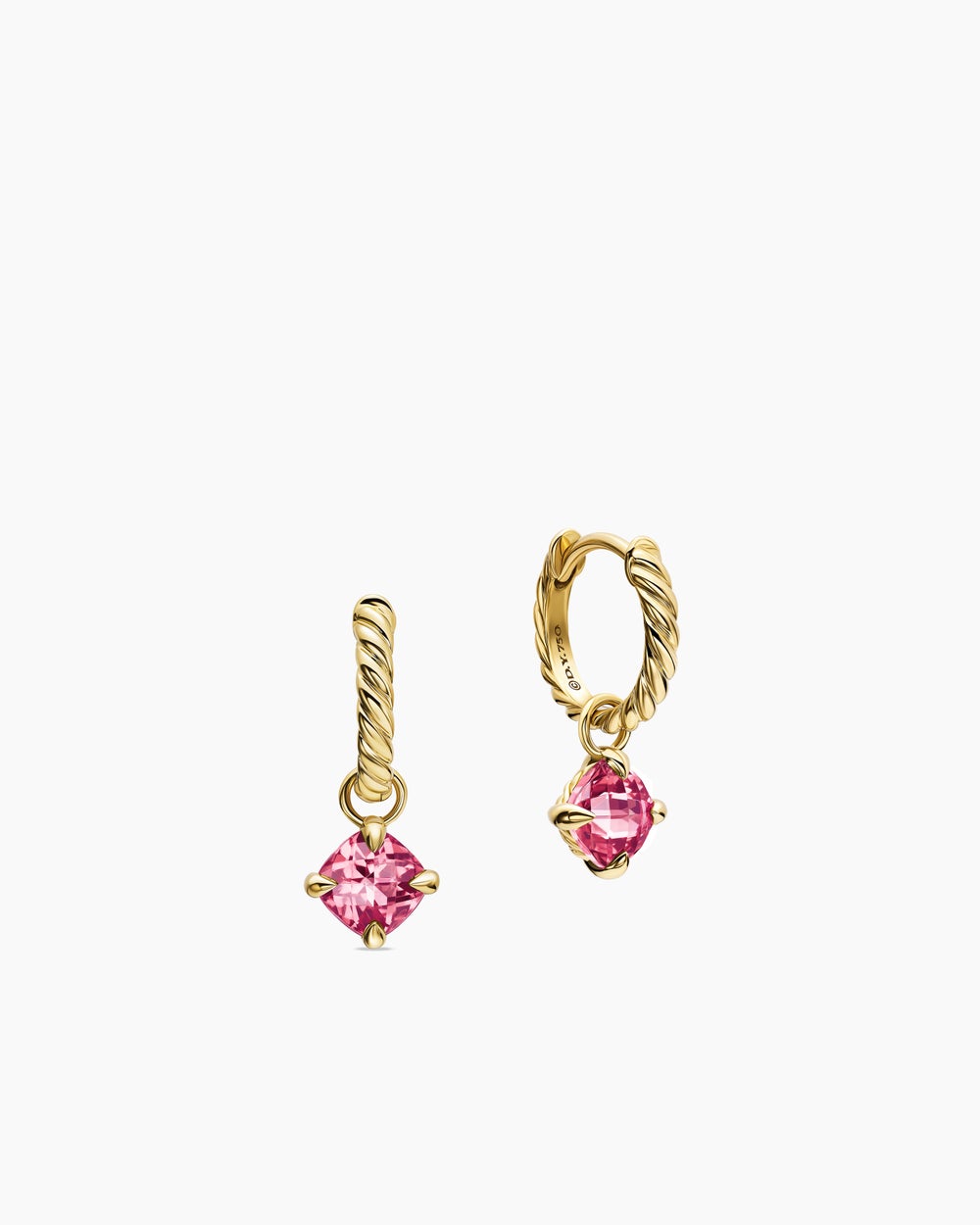 Womens Micro Chatelaine® Drop Earrings in 18K Yellow Gold with Pink Tourmaline, 5mm
