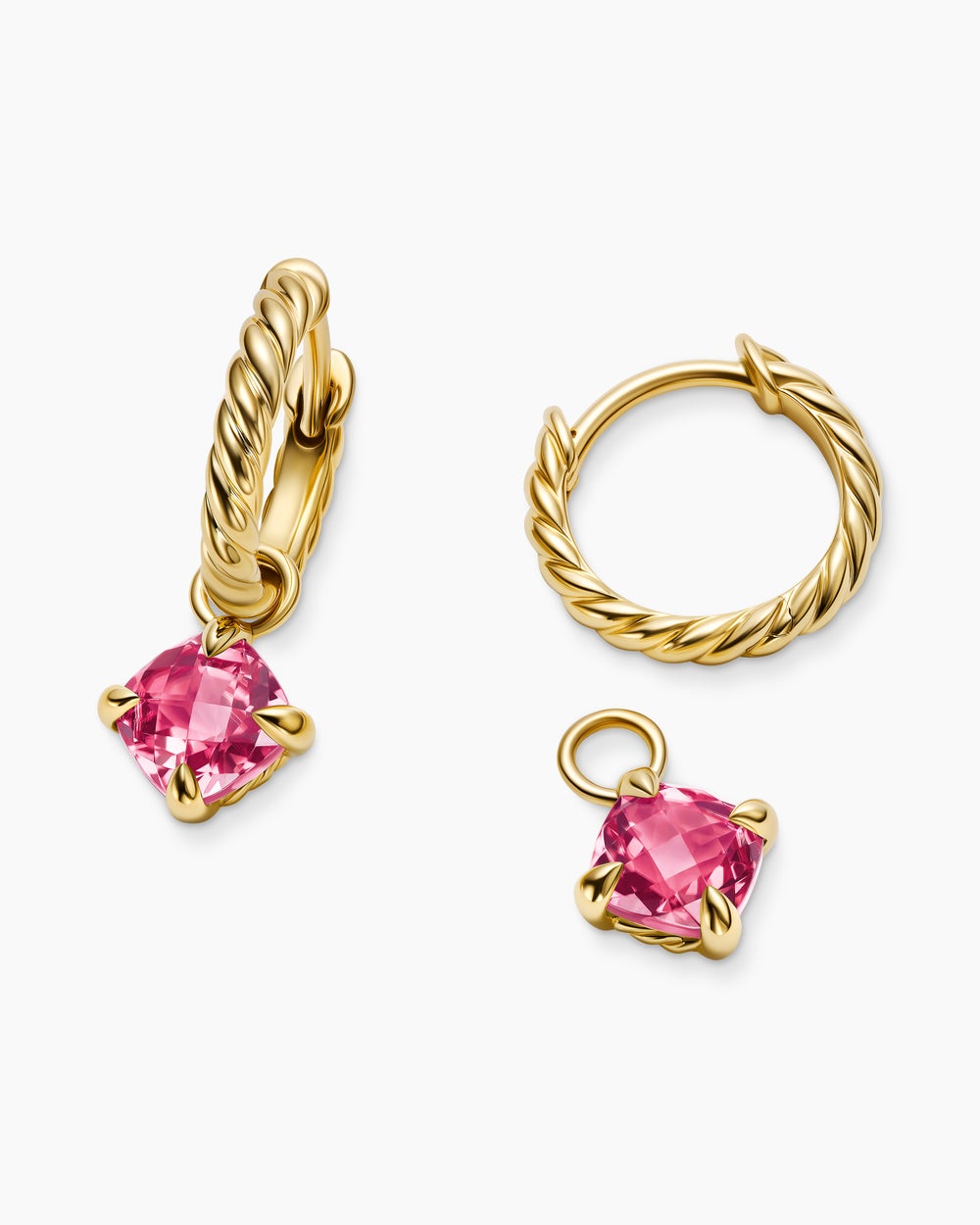 Womens Micro Chatelaine® Drop Earrings in 18K Yellow Gold with Pink Tourmaline, 5mm