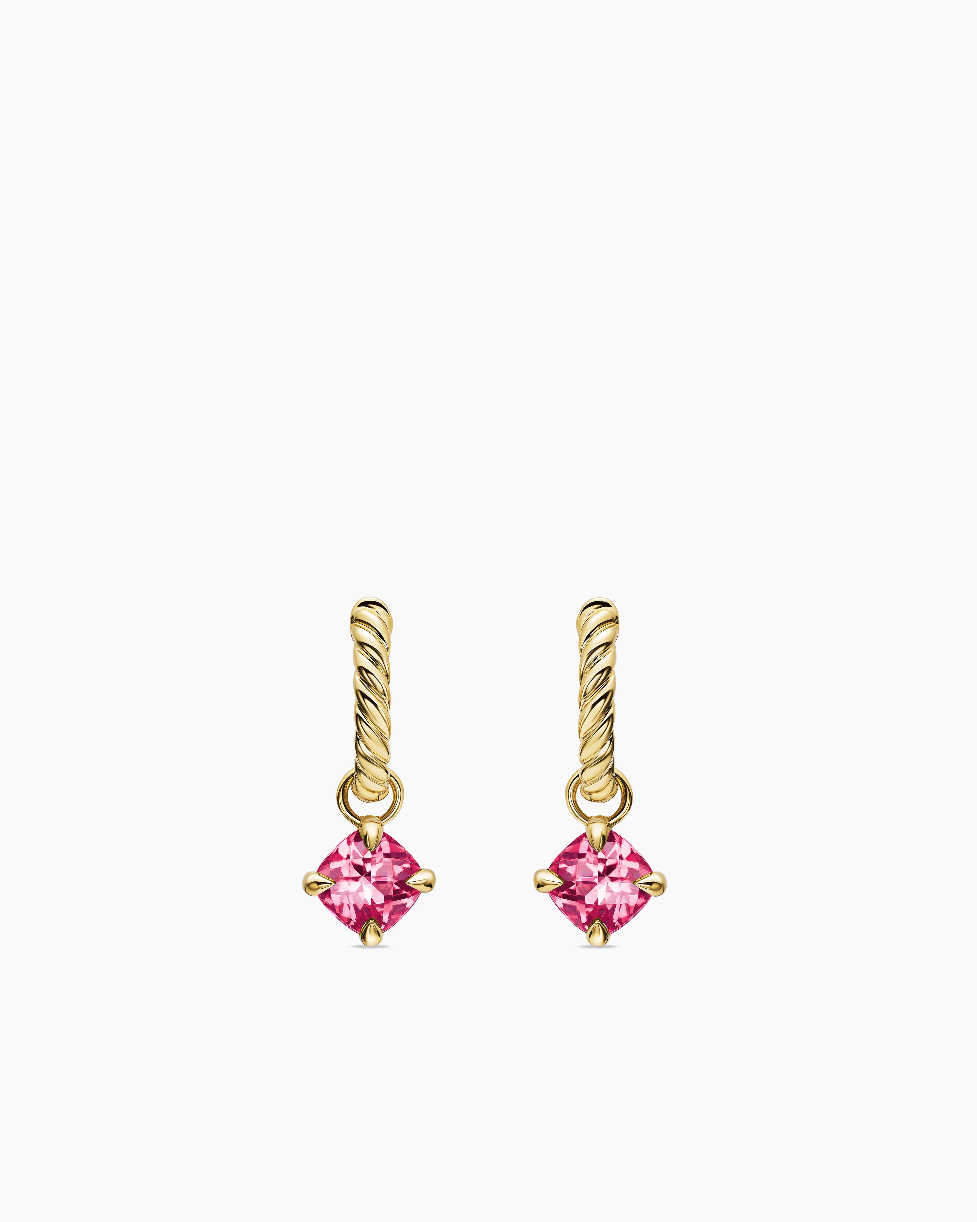 Womens Micro Chatelaine&reg; Drop Earrings in 18K Yellow Gold with Pink Tourmaline, 5mm