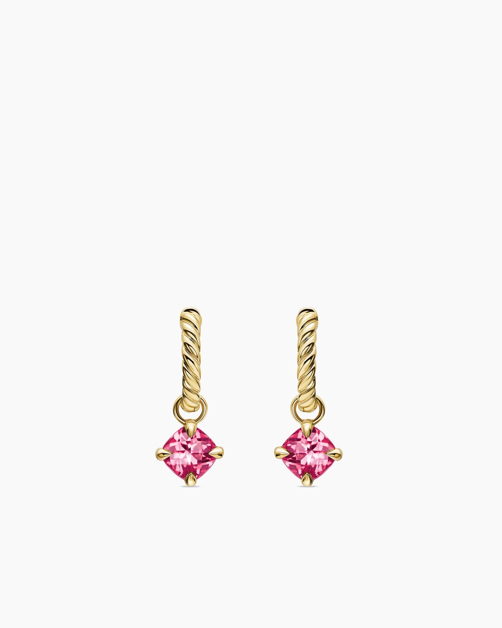 Womens Micro Chatelaine® Drop Earrings in 18K Yellow Gold with Pink Tourmaline, 5mm