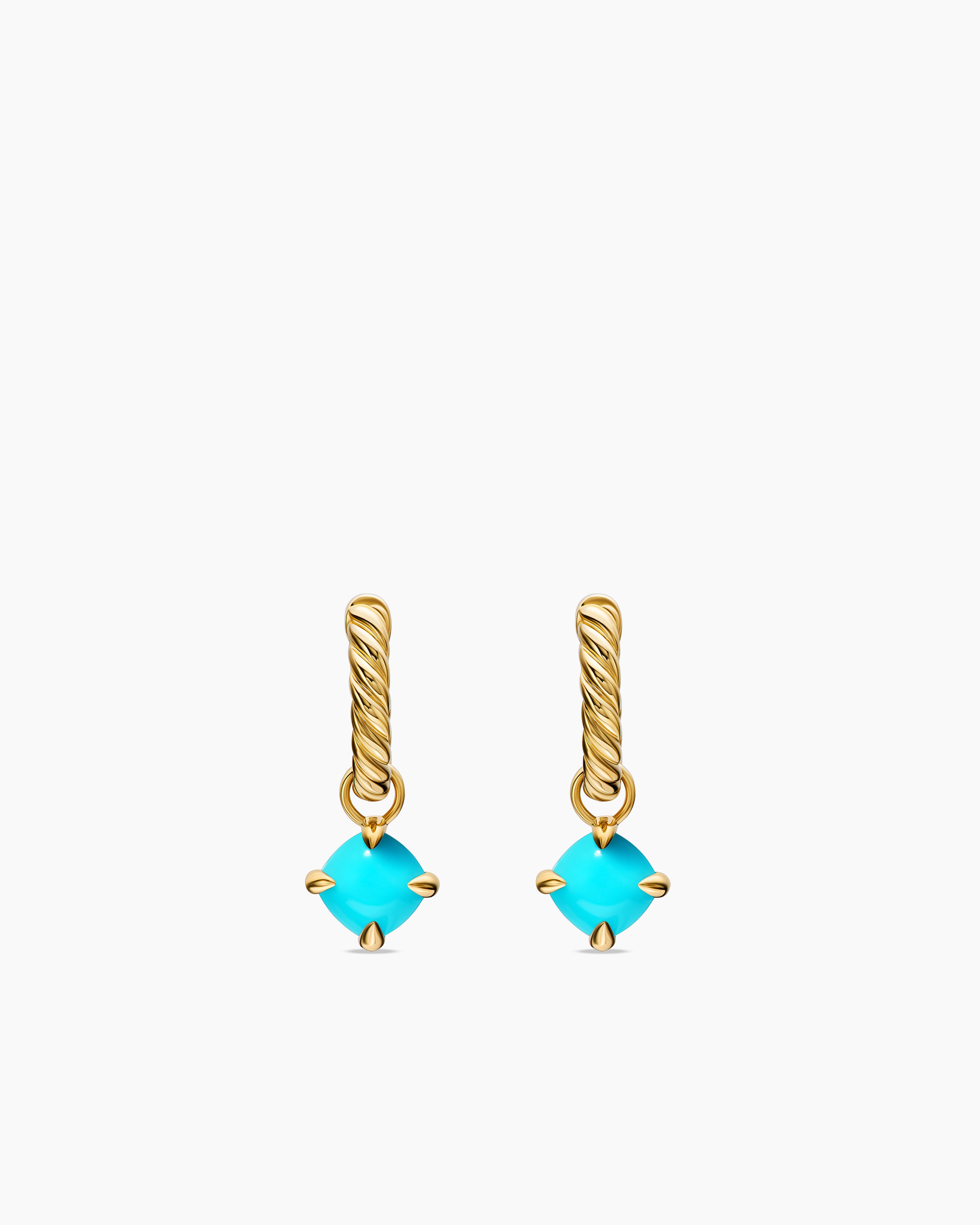 Womens Micro Chatelaine&reg; Drop Earrings in 18K Yellow Gold with Turquoise, 5mm