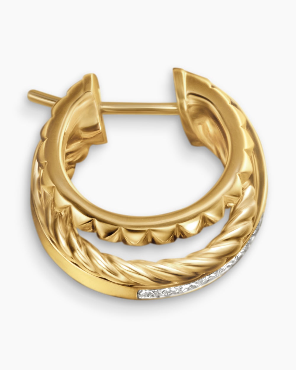 Womens Crossover Trio Multi Row Hoop Earrings in 18ct Yellow Gold with Diamonds, 18mm