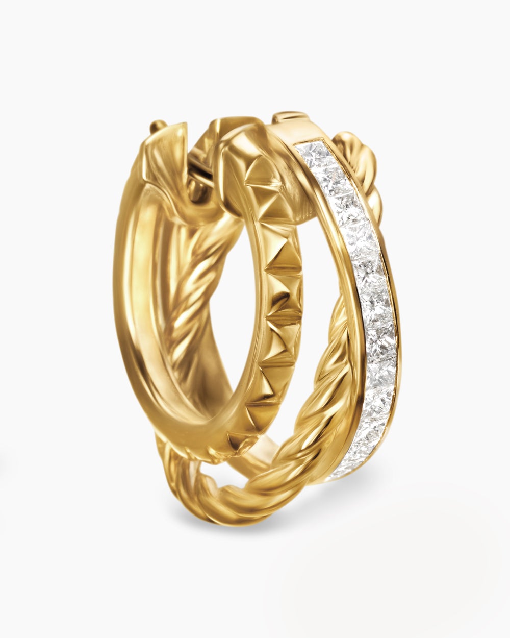 Womens Crossover Trio Multi Row Hoop Earrings in 18ct Yellow Gold with Diamonds, 18mm