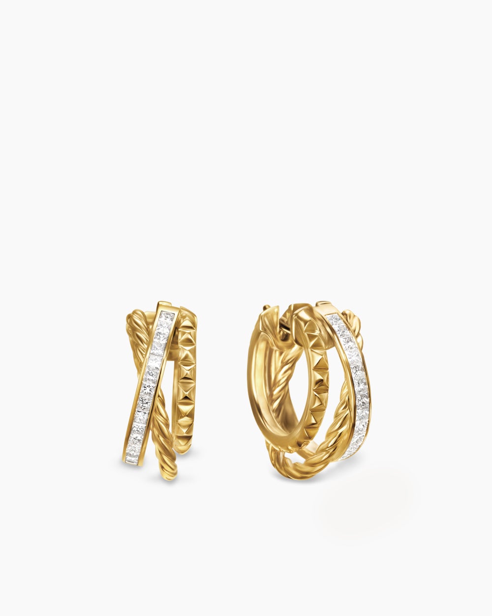 Womens Crossover Trio Multi Row Hoop Earrings in 18ct Yellow Gold with Diamonds, 18mm