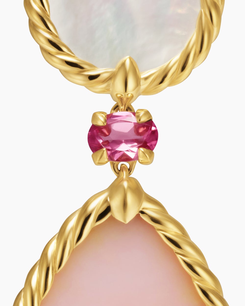 Womens DY Elements® Statement Drop Earrings in 18K Yellow Gold with Pink Opal, Mother of Pearl and Pink Tourmaline, 70mm