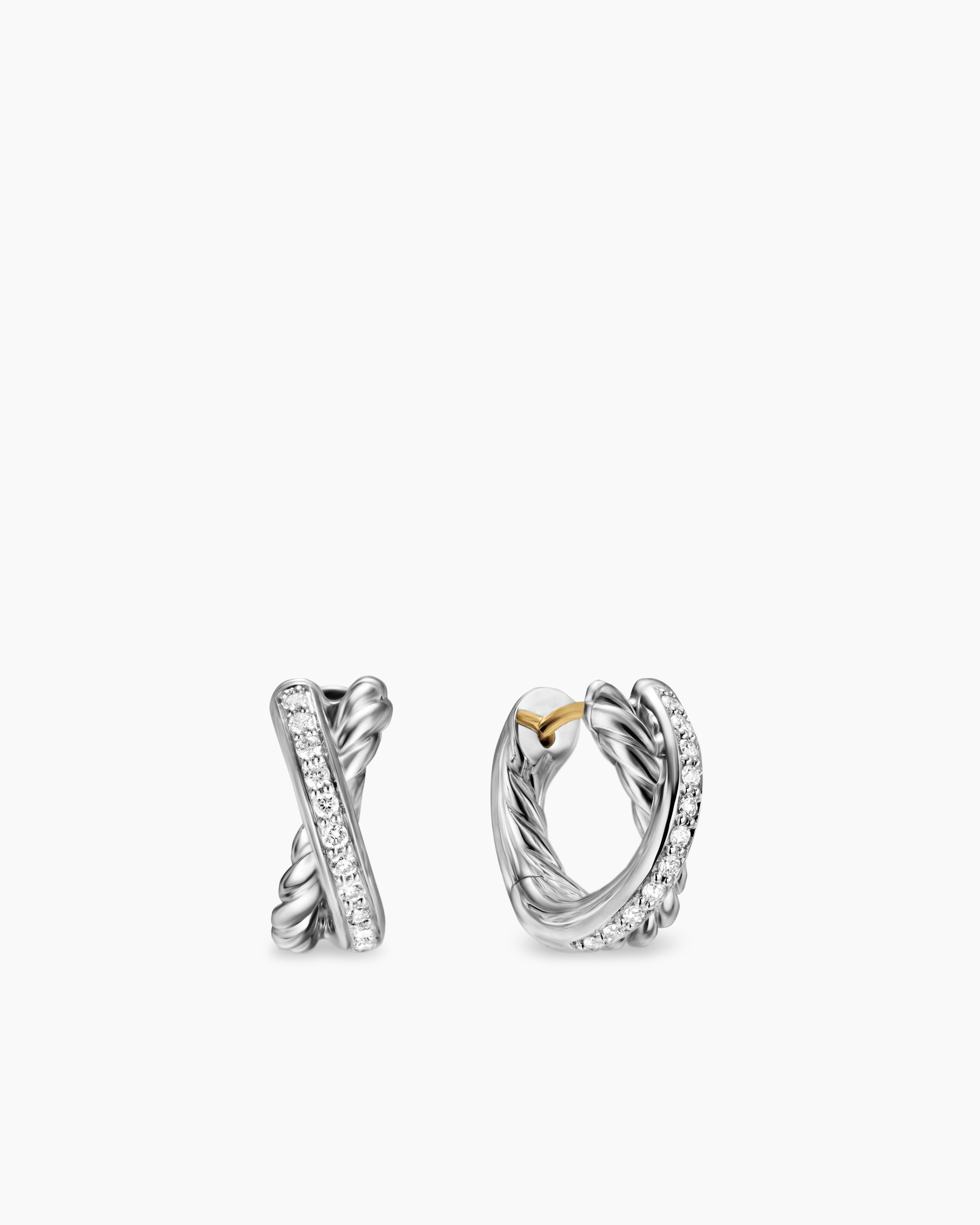 Cr&eacute;oles Crossover en argent sterling avec diamants, 26,5 mm pour femmes 