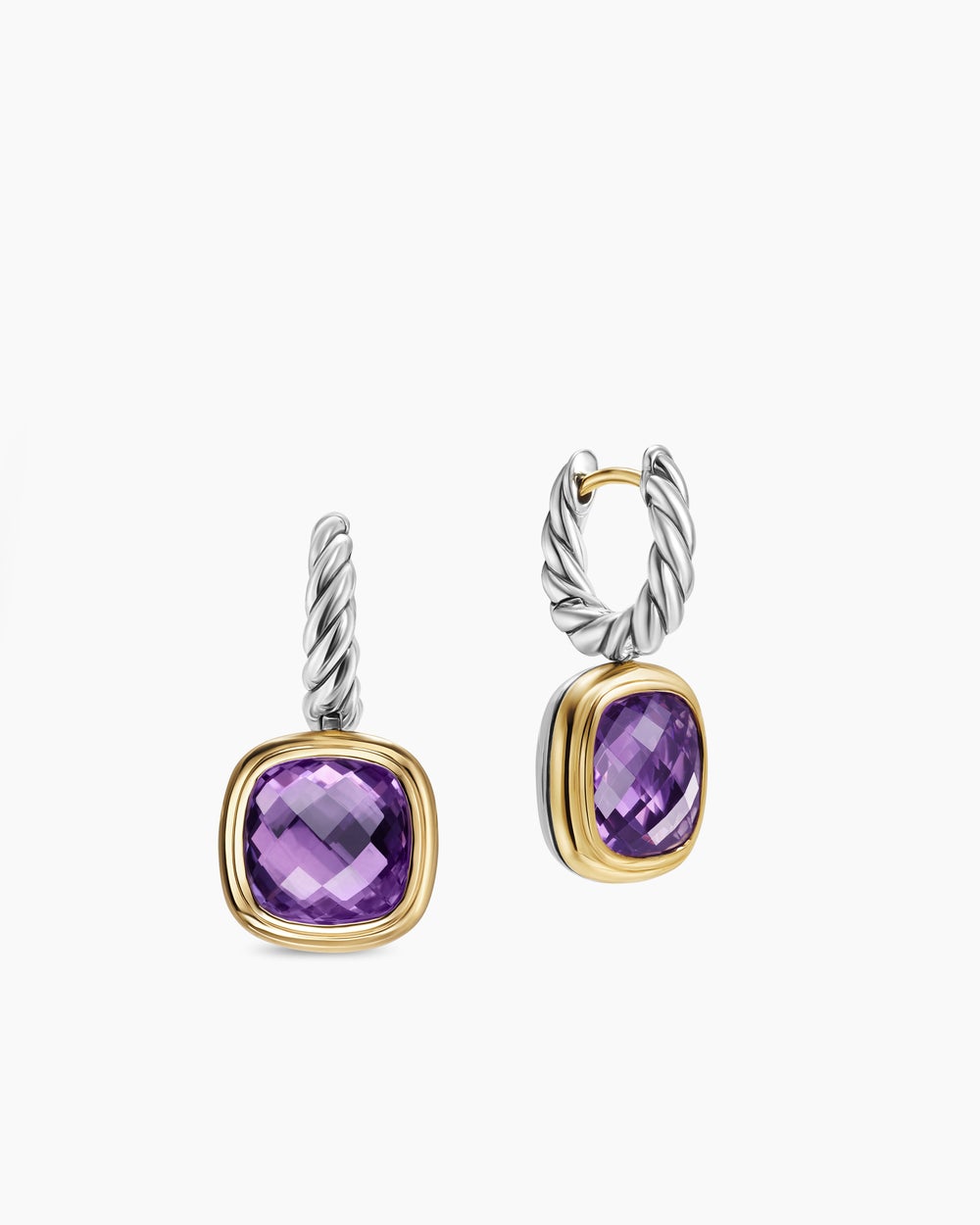 Womens Albion® Drop Earrings in Sterling Silver with 18K Yellow Gold and Amethyst, 10mm