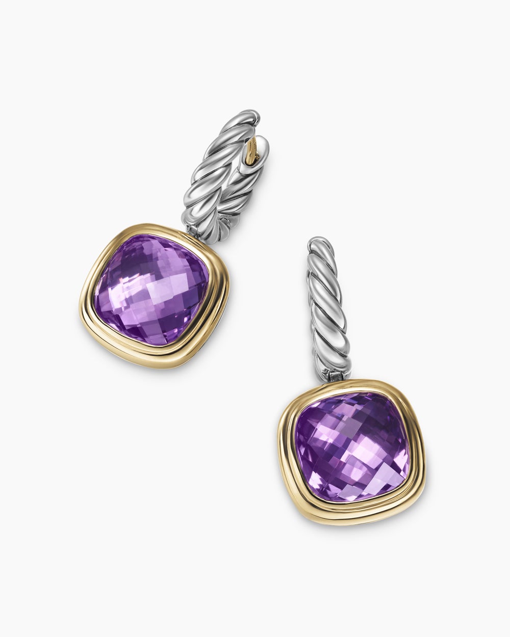 Womens Albion® Drop Earrings in Sterling Silver with 18K Yellow Gold and Amethyst, 10mm