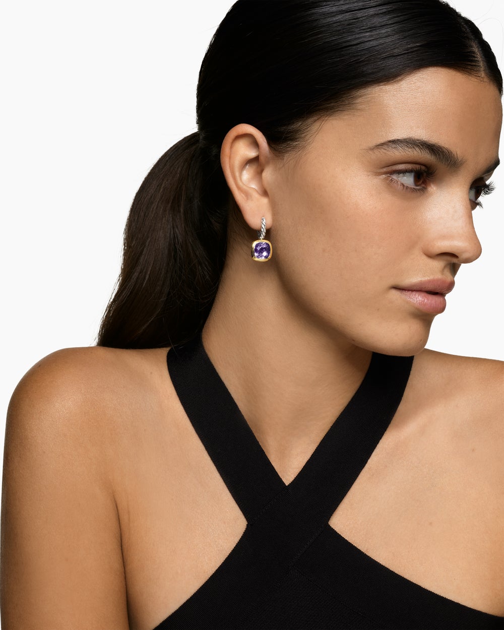 Womens Albion® Drop Earrings in Sterling Silver with 18K Yellow Gold and Amethyst, 10mm