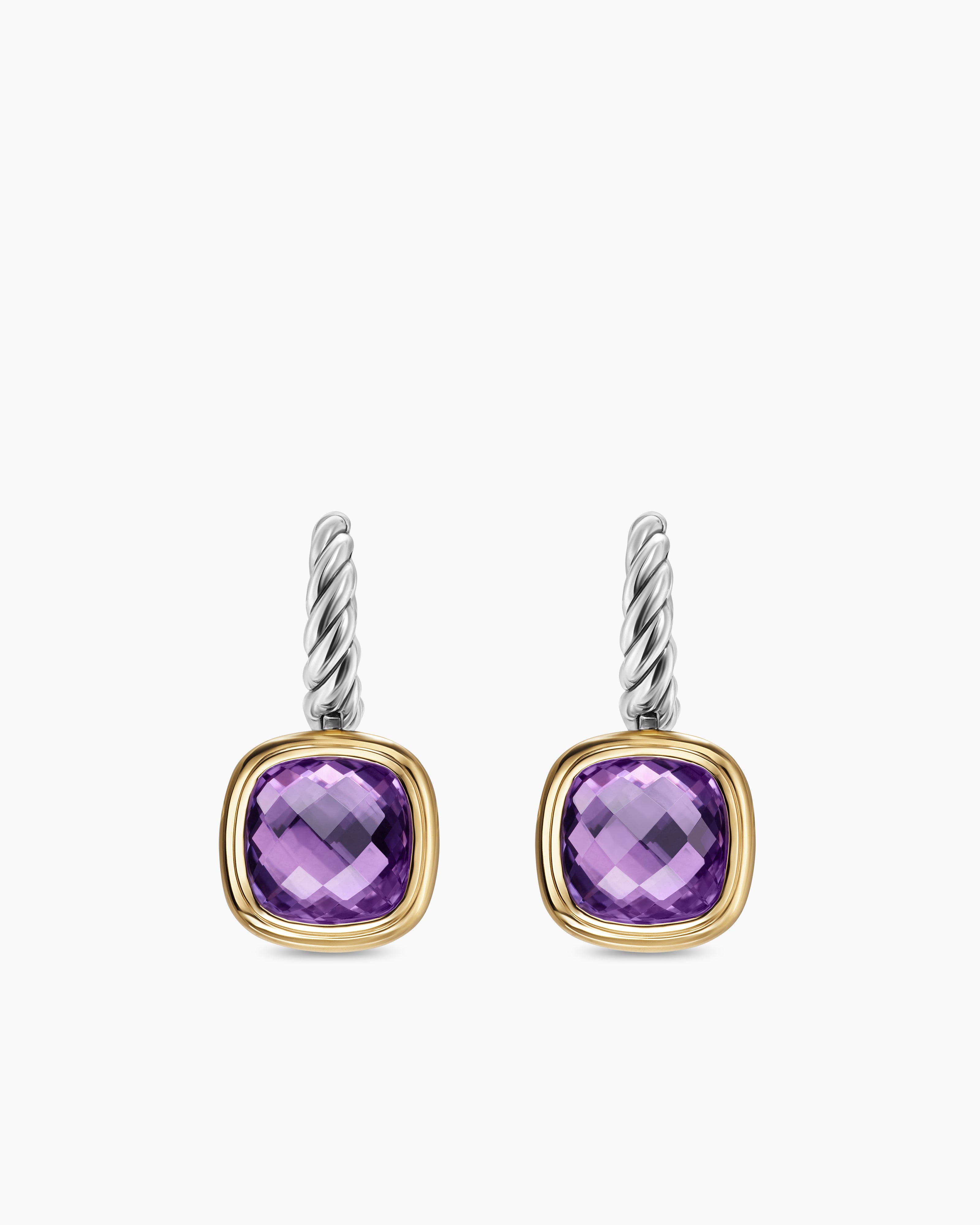 Womens Albion&reg; Drop Earrings in Sterling Silver with 18K Yellow Gold and Amethyst, 10mm