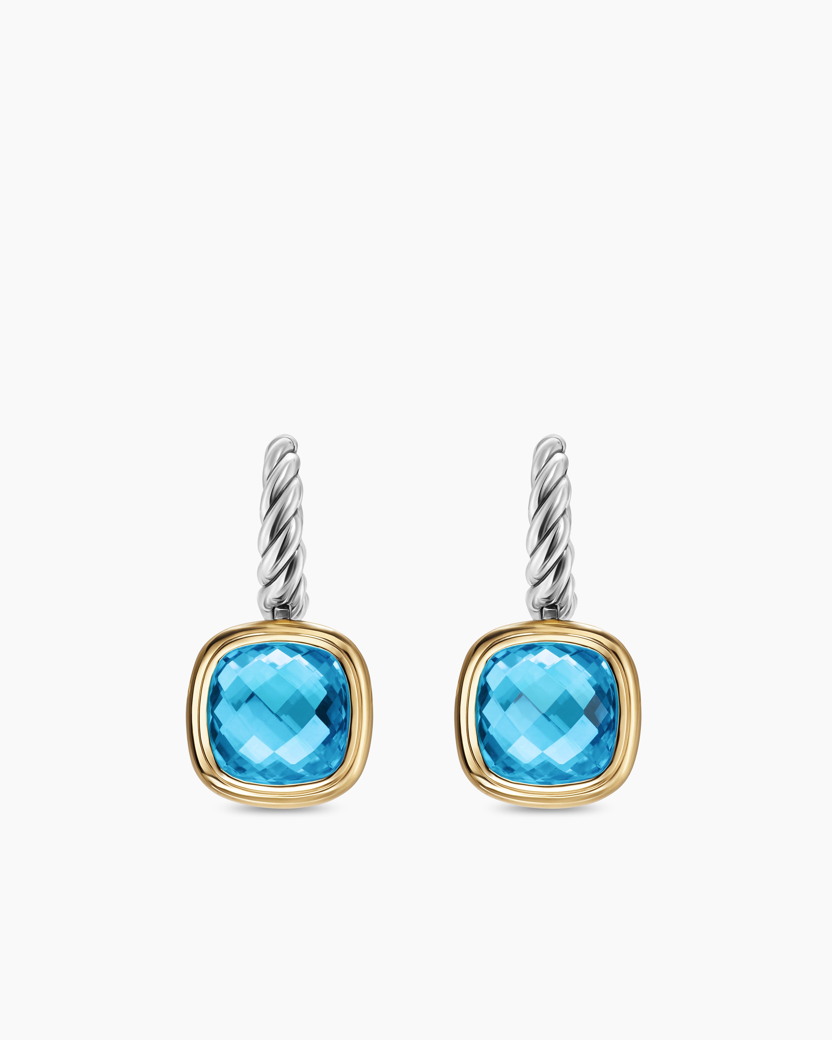 Womens Albion&reg; Drop Earrings in Sterling Silver with 18K Yellow Gold and Blue Topaz, 10mm