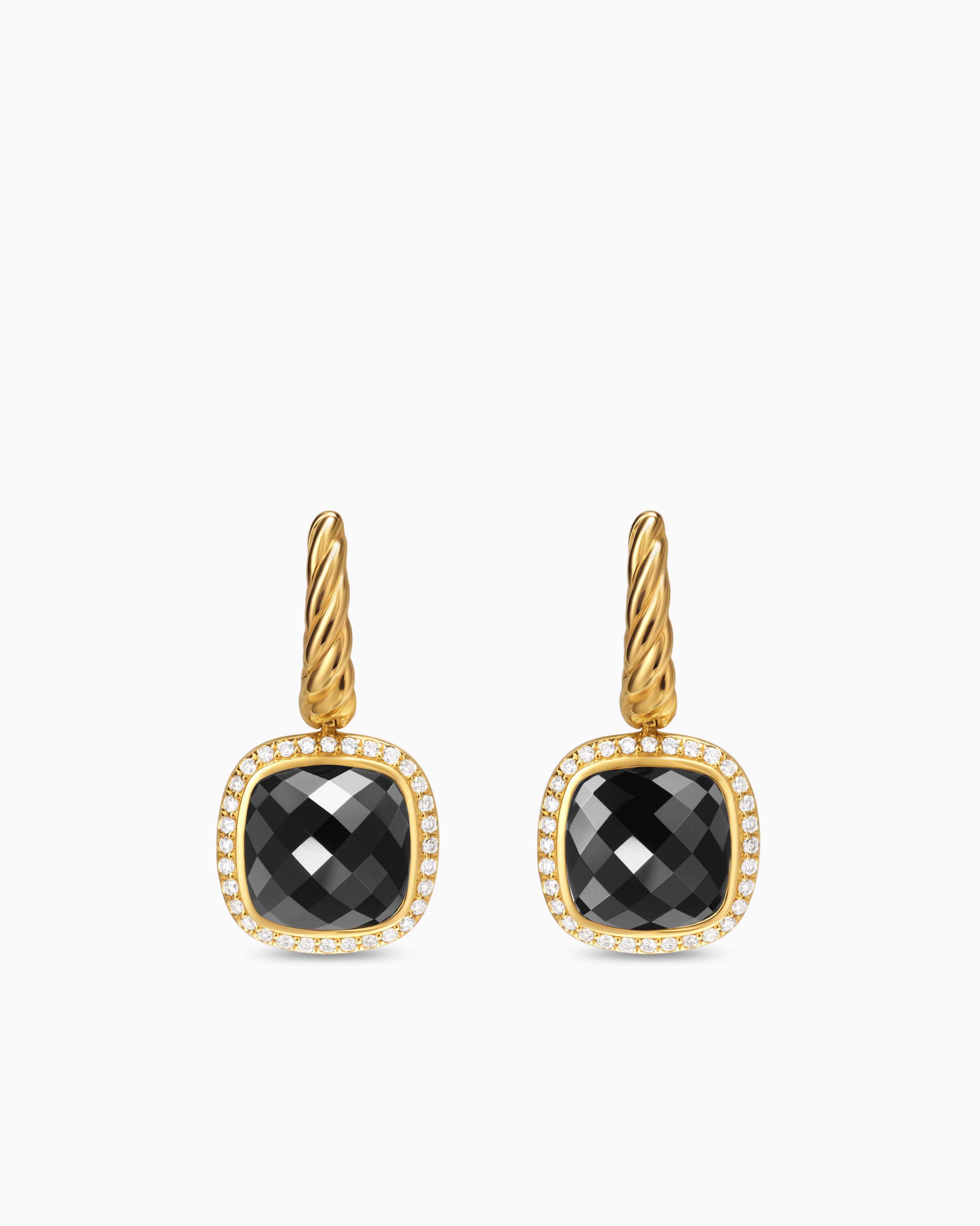 Womens Albion&reg; Drop Earrings in 18K Yellow Gold with Black Onyx and Diamonds, 10mm