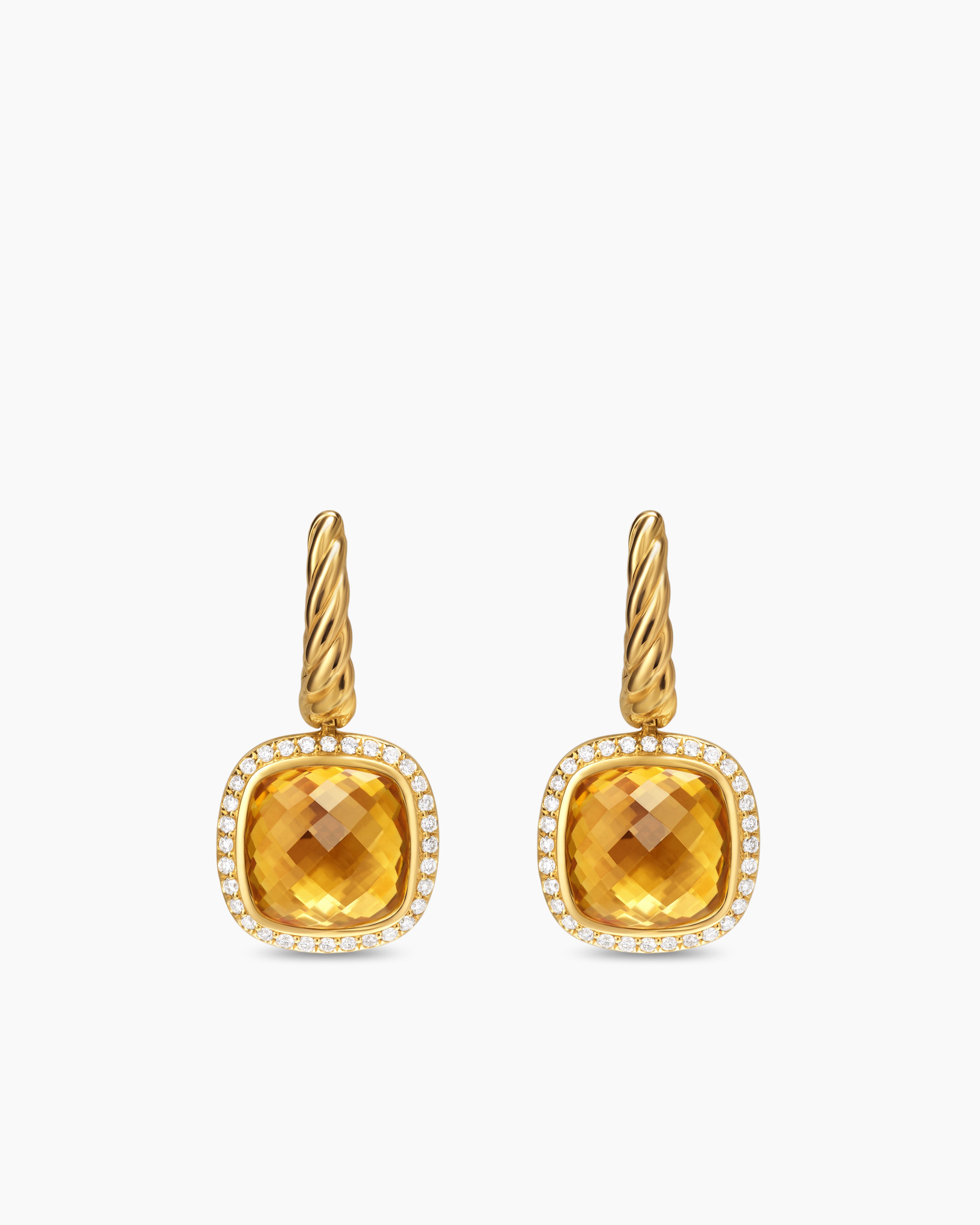 Womens Albion&reg; Drop Earrings in 18K Yellow Gold with Citrine and Diamonds, 10mm