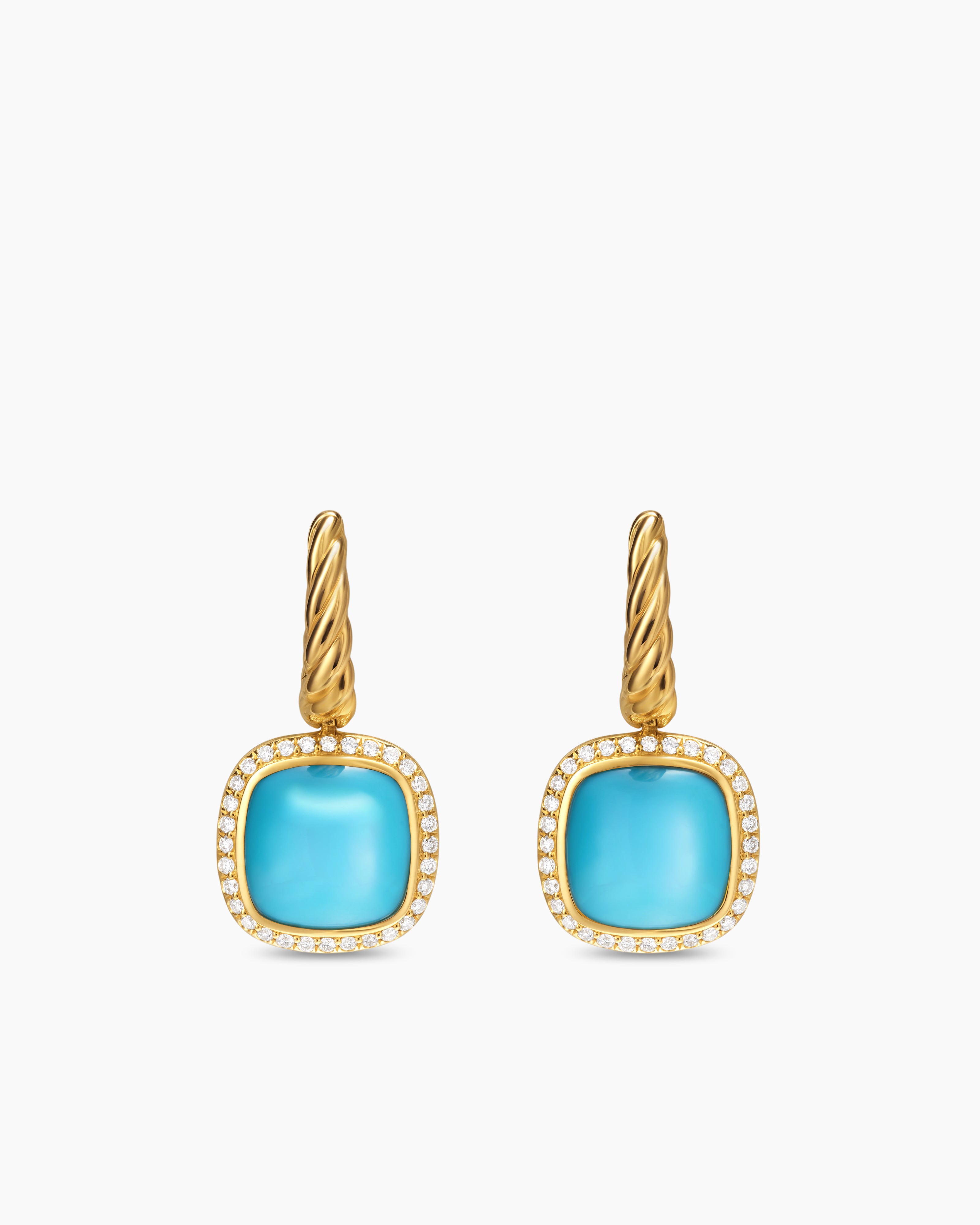 Womens Albion&reg; Drop Earrings in 18K Yellow Gold with Turquoise and Diamonds, 10mm
