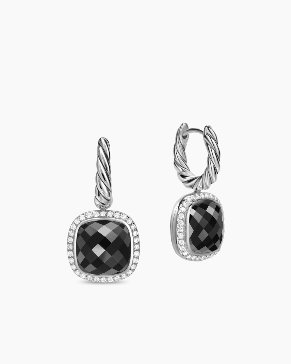 Boucles d’oreilles pendantes Albion<sup>®</sup> dans Argent sterling avec onyx noir et diamants, 10 mm pour femmes