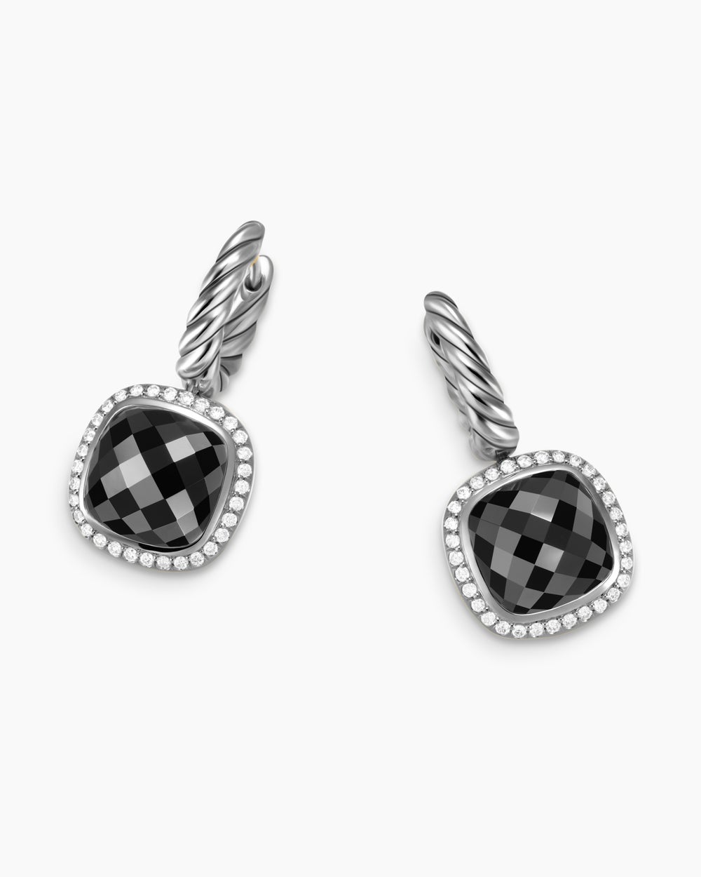Boucles d’oreilles pendantes Albion<sup>®</sup> dans Argent sterling avec onyx noir et diamants, 10 mm pour femmes