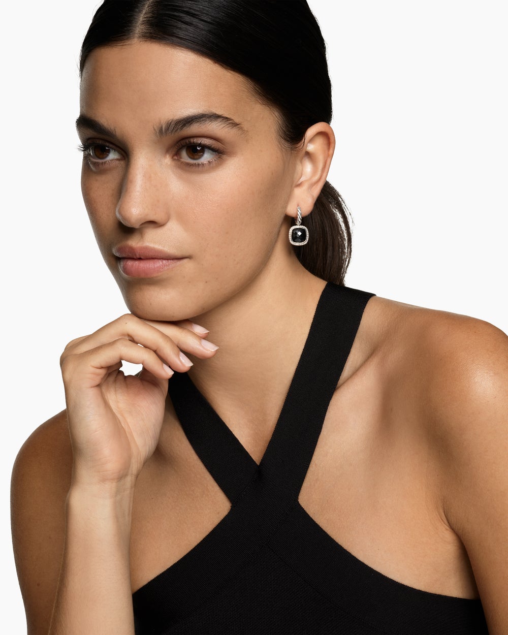 Boucles d’oreilles pendantes Albion<sup>®</sup> dans Argent sterling avec onyx noir et diamants, 10 mm pour femmes