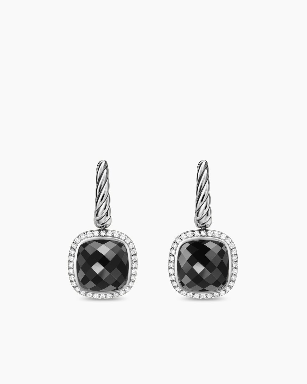 Boucles d’oreilles pendantes Albion<sup>®</sup> dans Argent sterling avec onyx noir et diamants, 10 mm pour femmes