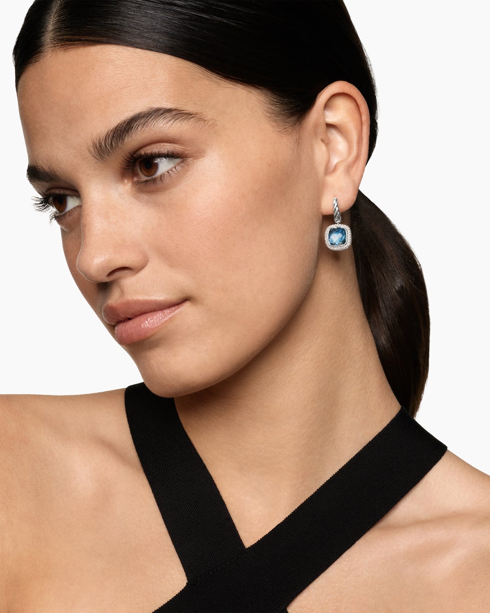 Womens Albion® Drop Earrings in Sterling Silver with Blue Topaz and Diamonds, 10mm