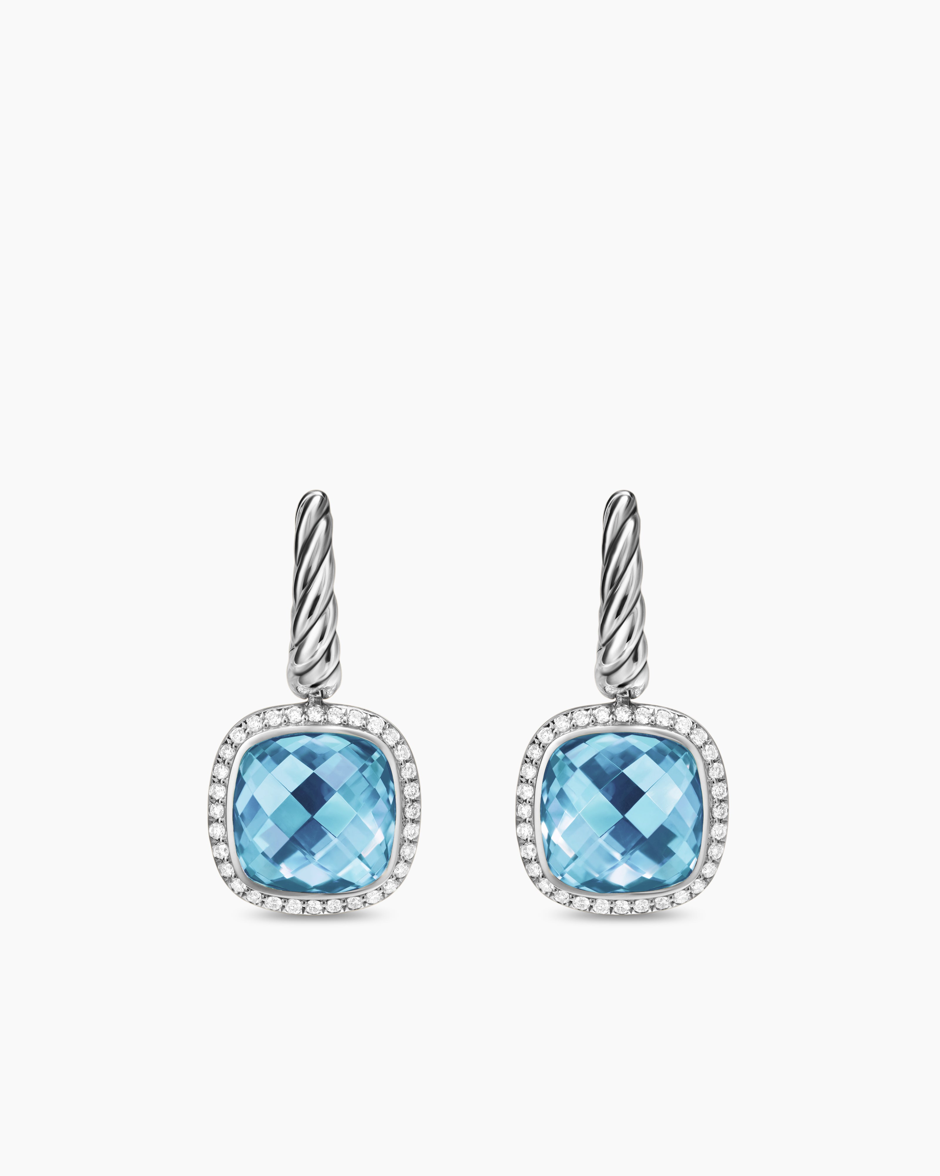 Womens Albion&reg; Drop Earrings in Sterling Silver with Blue Topaz and Diamonds, 10mm