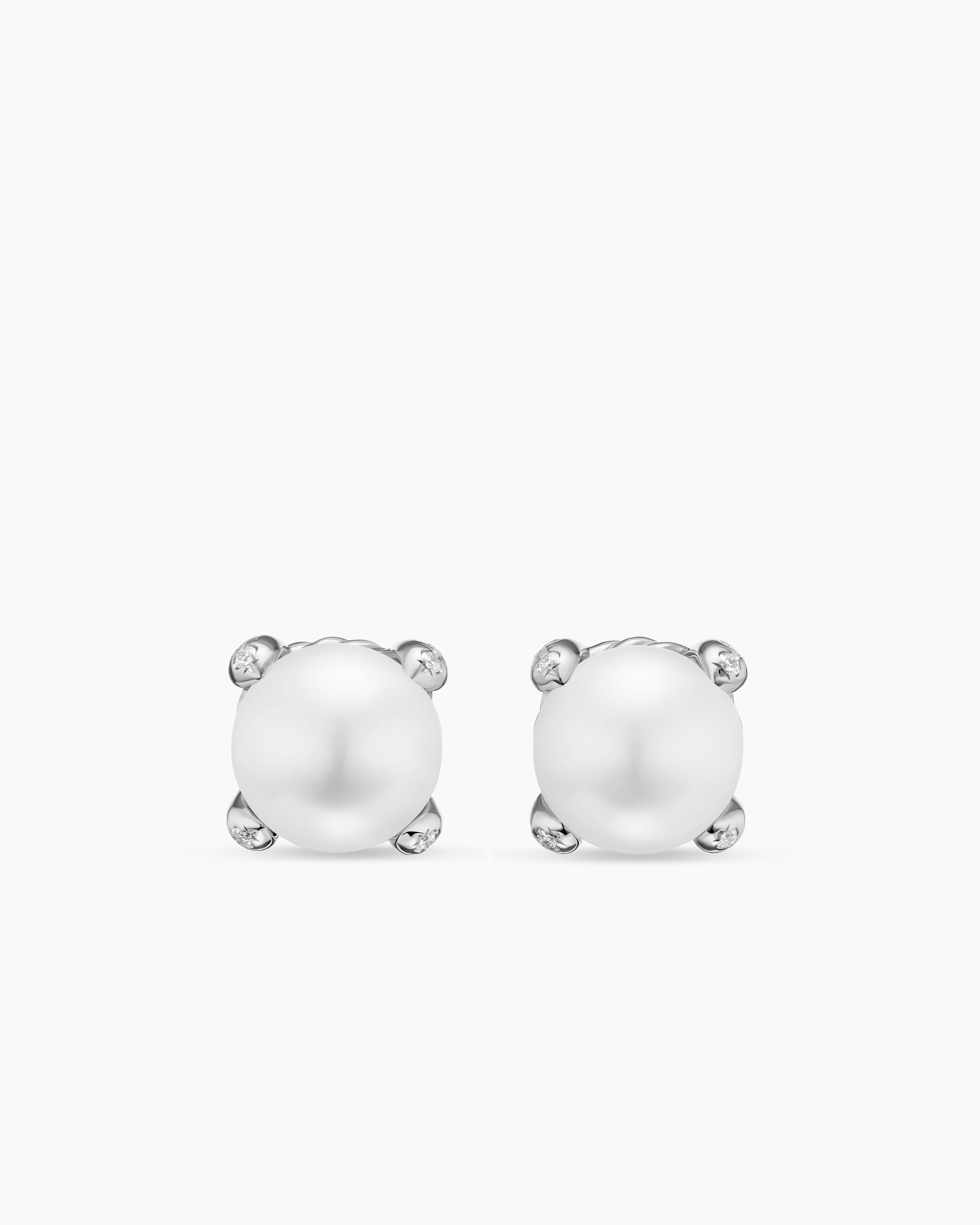 Clous d&rsquo;oreilles Pearl Classics en argent sterling et diamants, 6,6 mm femmes 