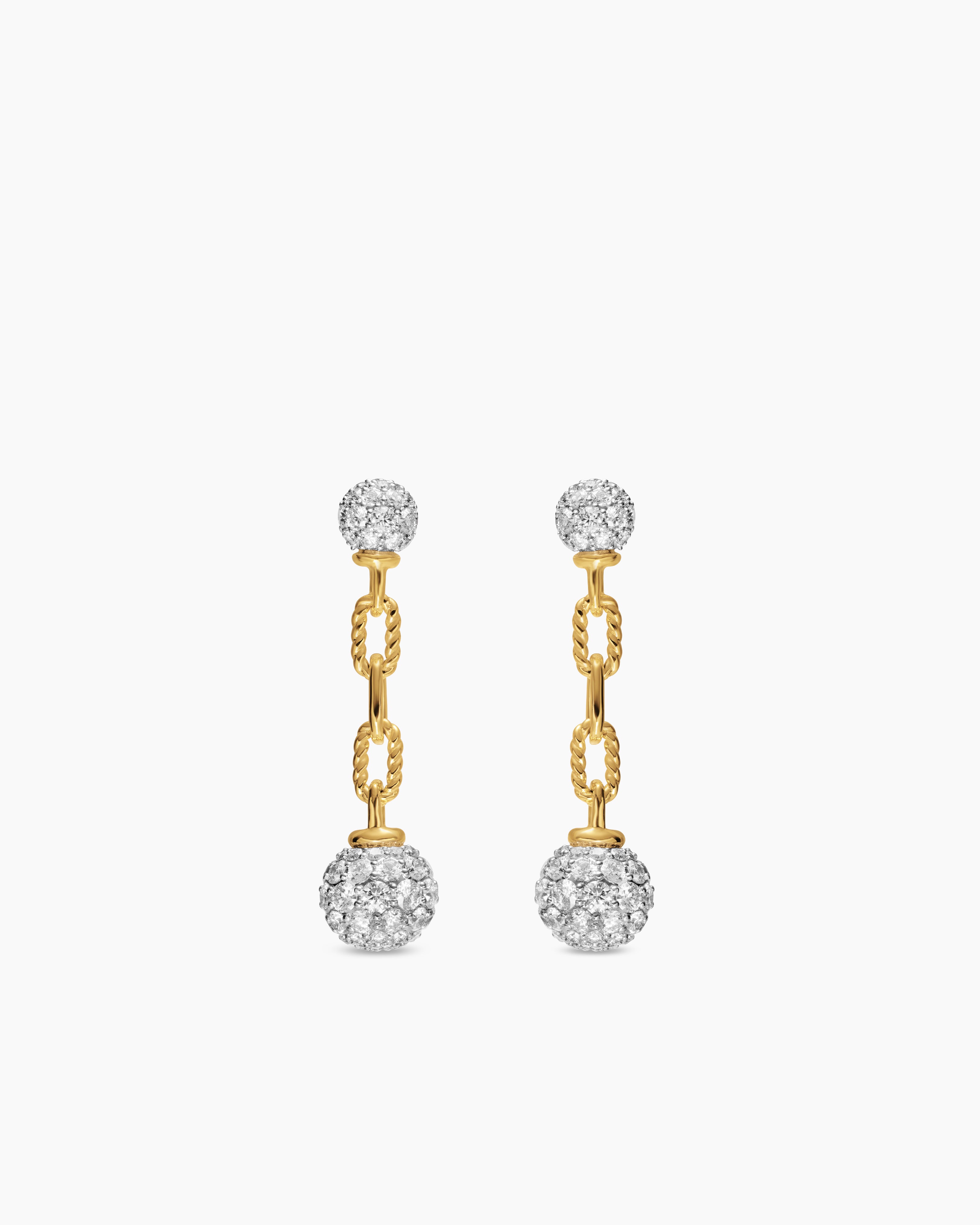 Womens DY Madison&reg; Pav&eacute; Bead Drop Earrings in 18K Yellow Gold with Diamonds, 33mm