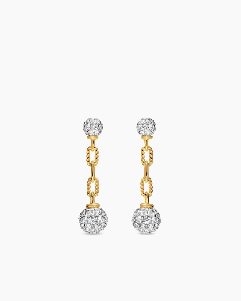 Womens DY Madison® Pavé Bead Drop Earrings in 18K Yellow Gold with Diamonds, 33mm