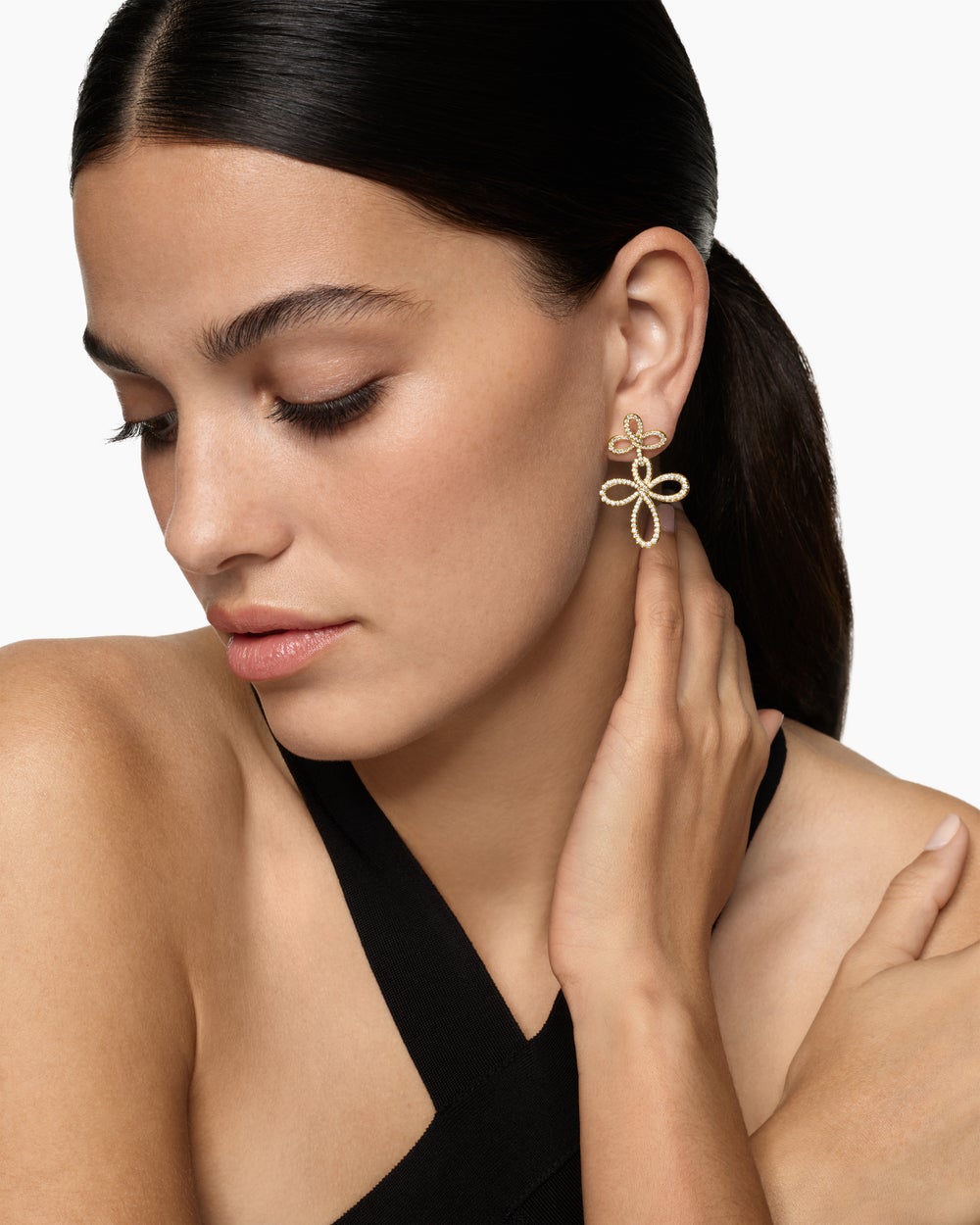 Womens Wisteria® Drop Earrings in 18K Yellow Gold with Diamonds, 37.8mm