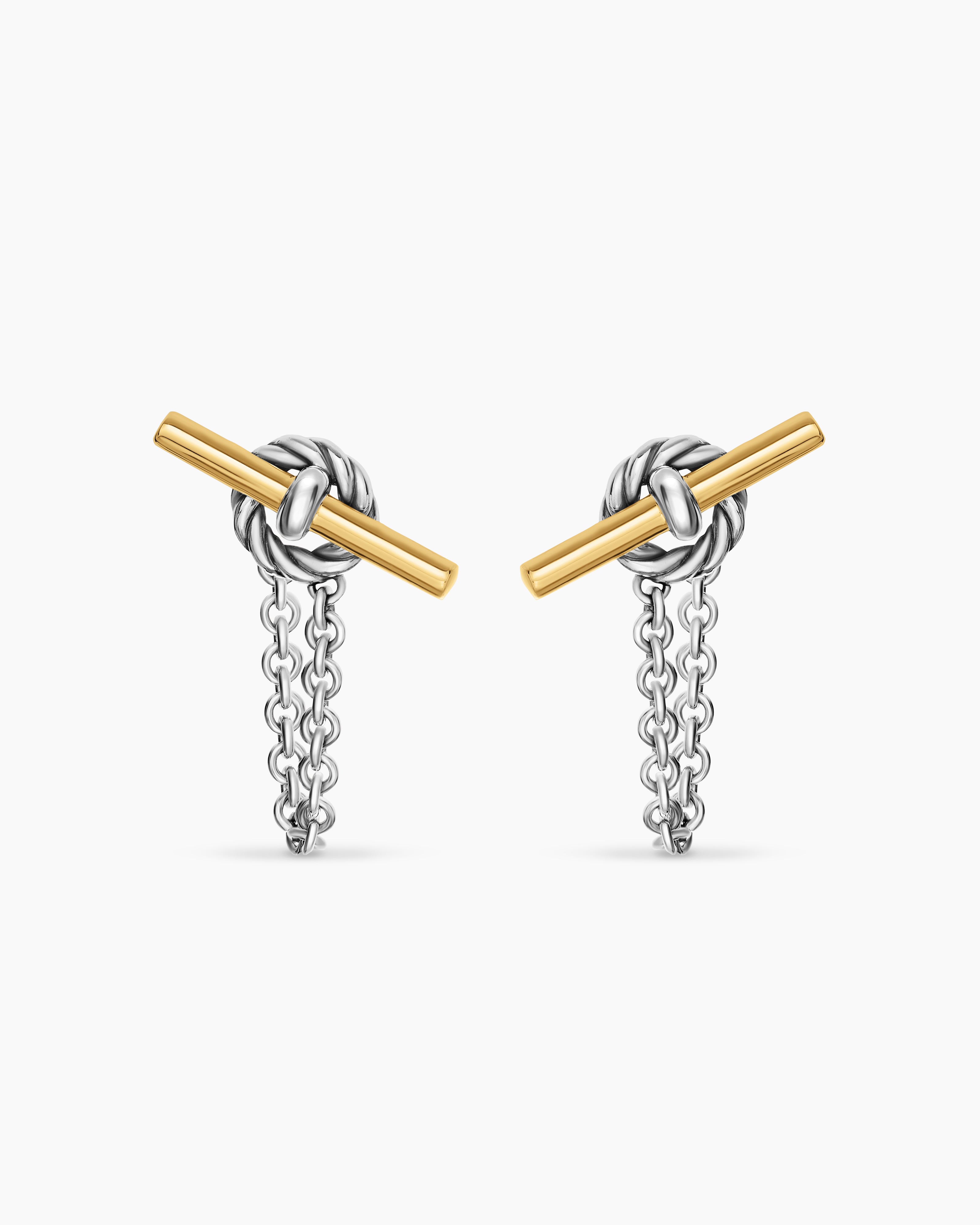 Womens DY Mercer&reg; Petite Toggle Chain Stud Earrings in Sterling Silver with 18K Yellow Gold, 38.2mm