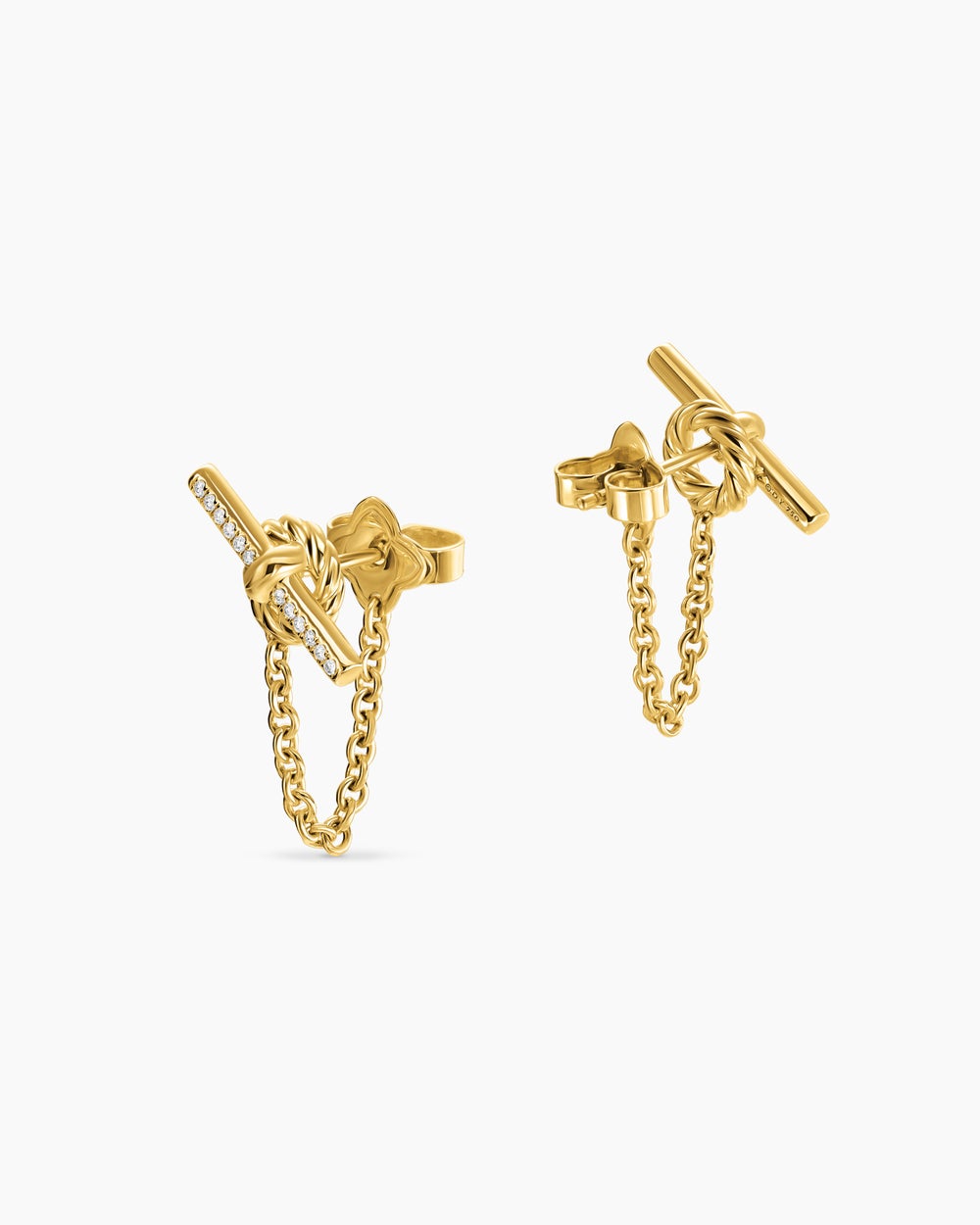 Womens DY Mercer® Petite Toggle Chain Stud Earrings in 18K Yellow Gold with Diamonds, 38.2mm
