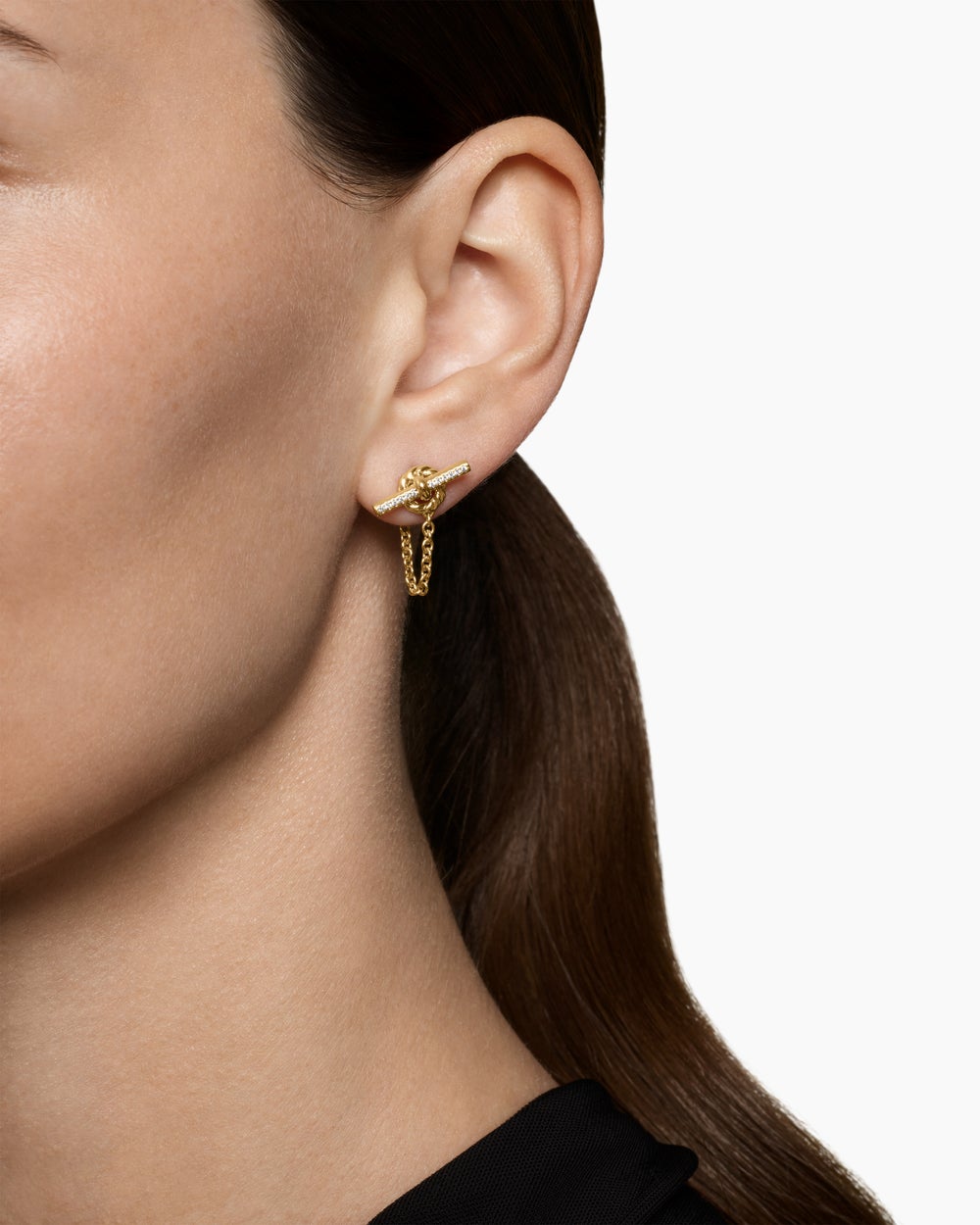Womens DY Mercer® Petite Toggle Chain Stud Earrings in 18K Yellow Gold with Diamonds, 38.2mm