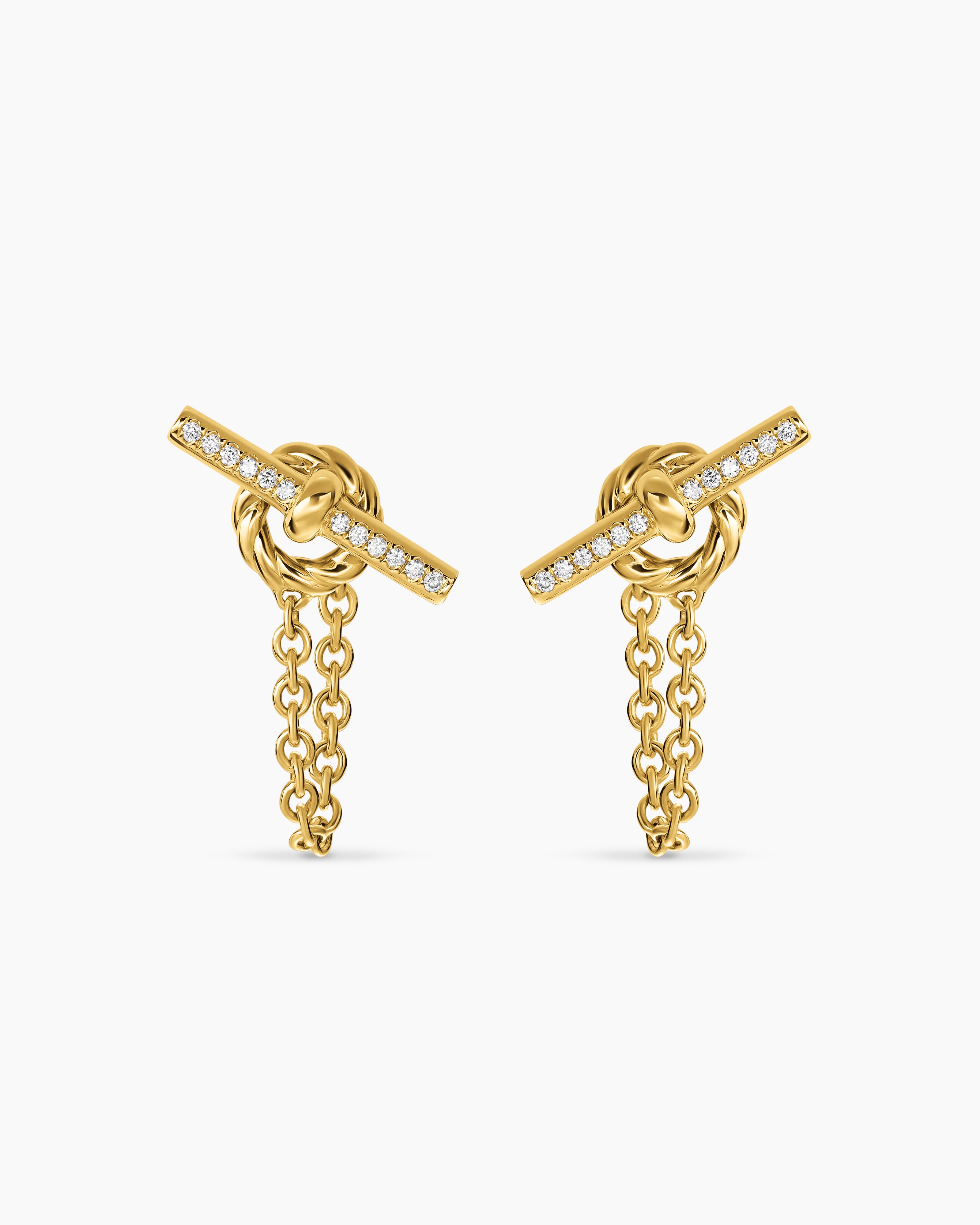 Womens DY Mercer&reg; Petite Toggle Chain Stud Earrings in 18K Yellow Gold with Diamonds, 38.2mm