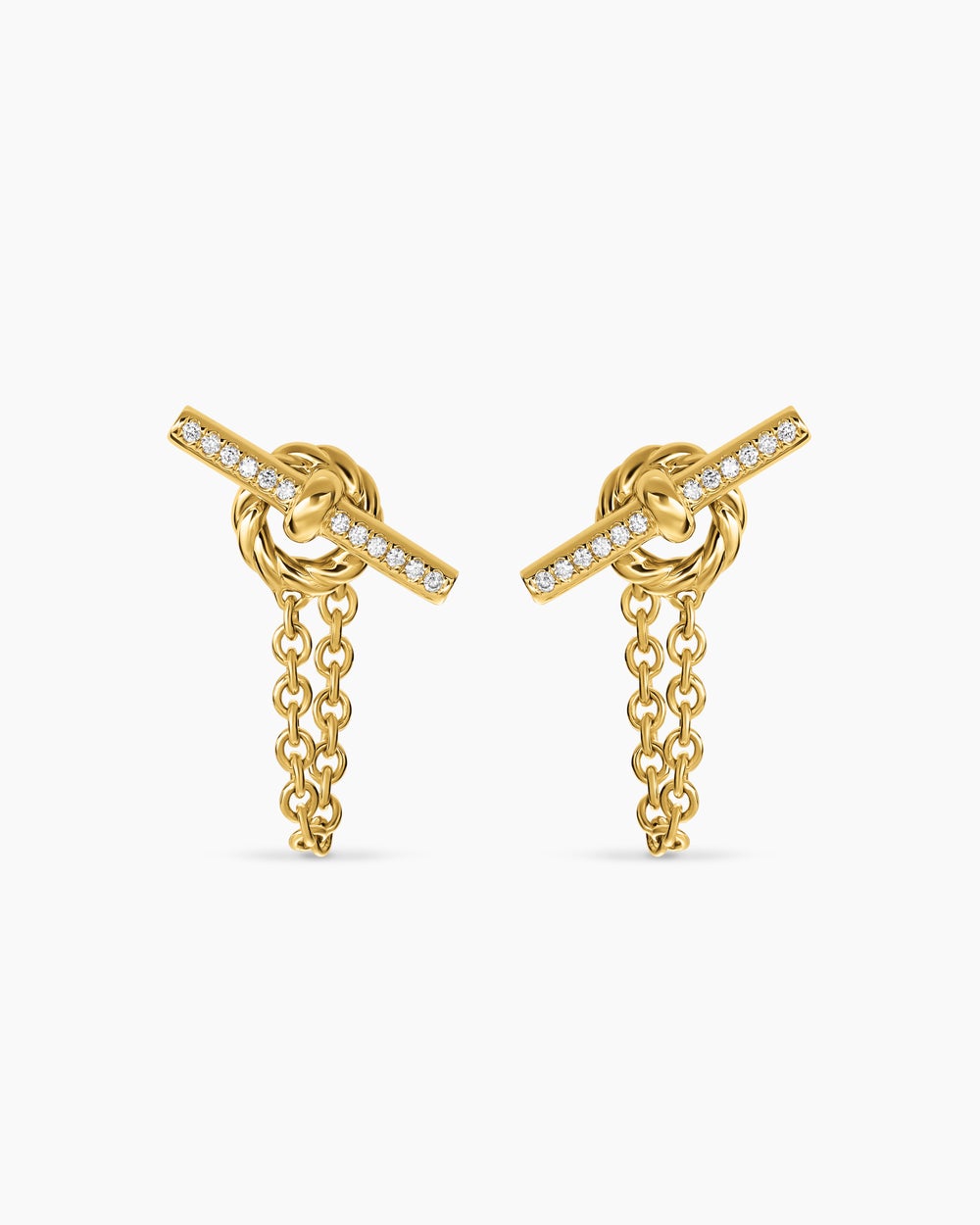 Womens DY Mercer® Petite Toggle Chain Stud Earrings in 18K Yellow Gold with Diamonds, 38.2mm