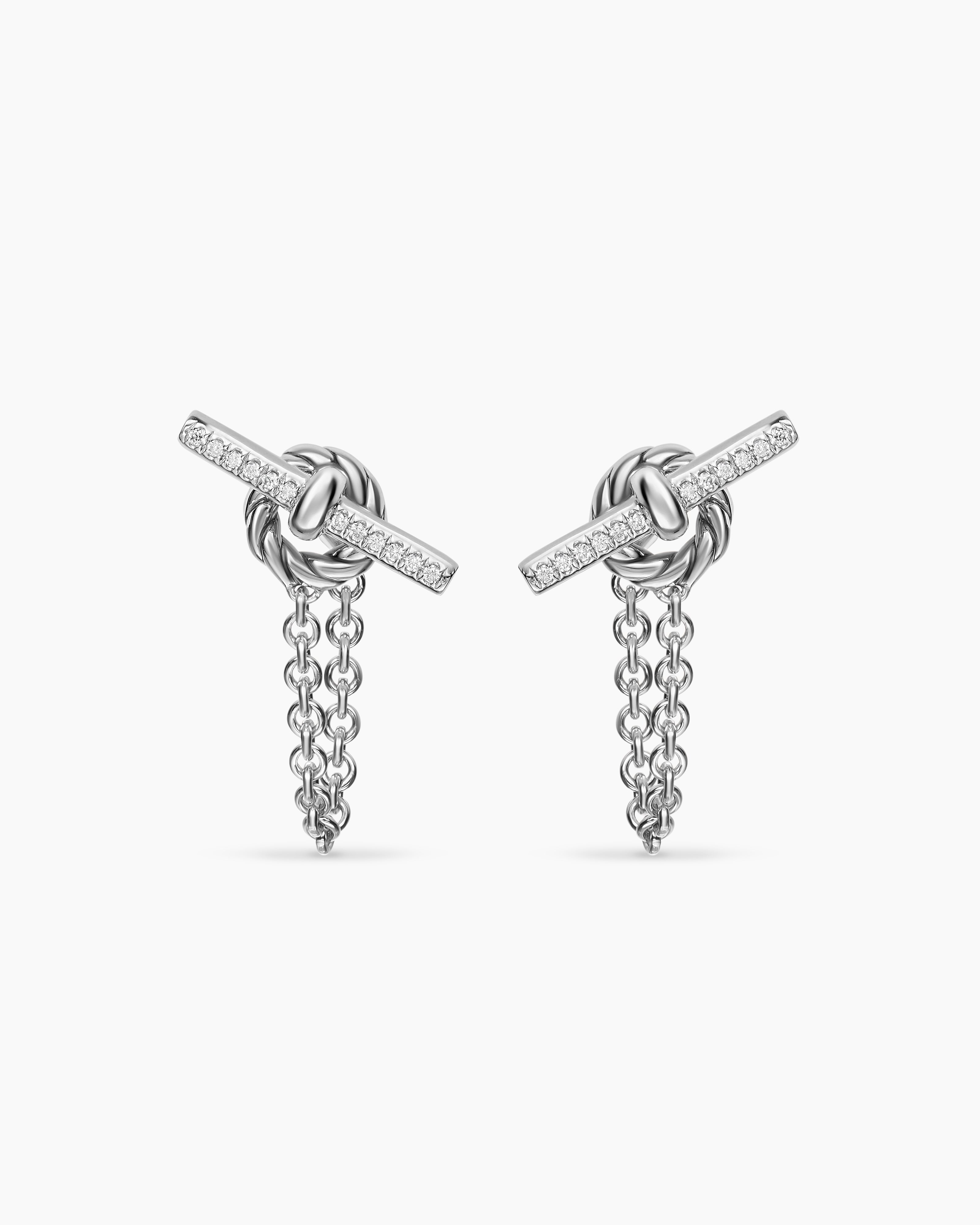 Womens DY Mercer&reg; Petite Toggle Chain Stud Earrings in Sterling Silver with Diamonds, 38.2mm