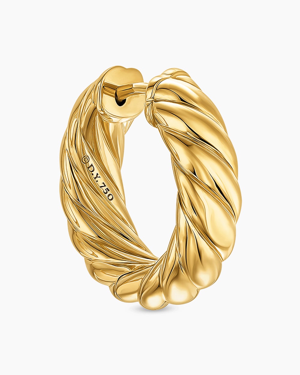 Womens Sculpted Cable Hoop Earrings in 18K Yellow Gold, 18.6mm