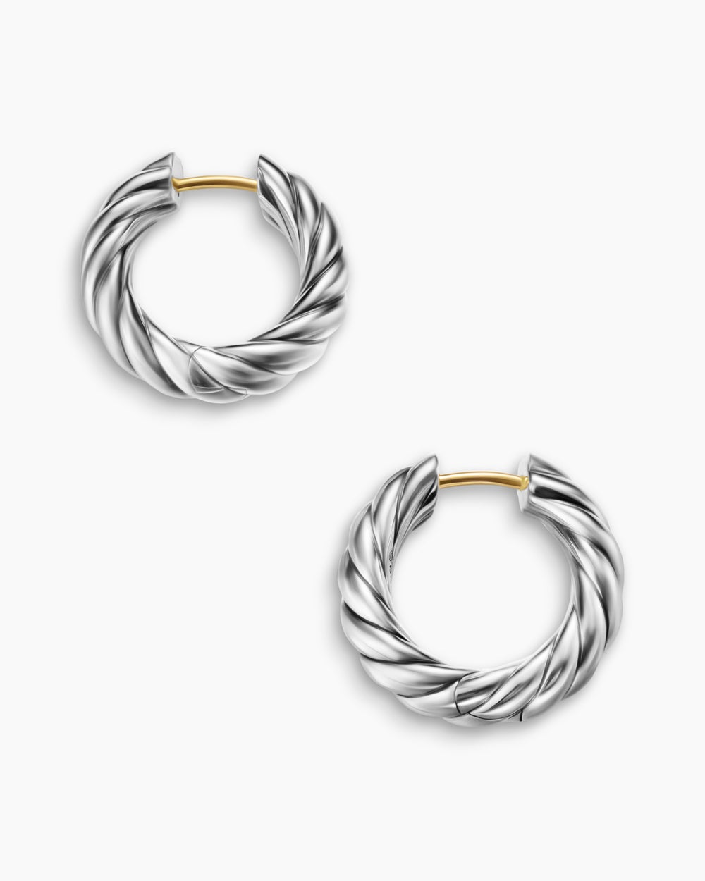 Womens Sculpted Cable Hoop Earrings in Sterling Silver, 18.6mm