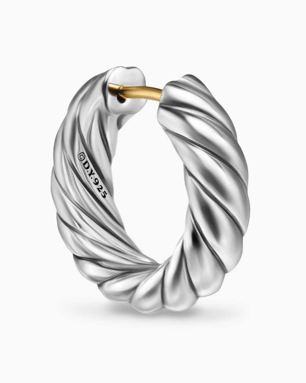 Womens Sculpted Cable Hoop Earrings in Sterling Silver, 18.6mm