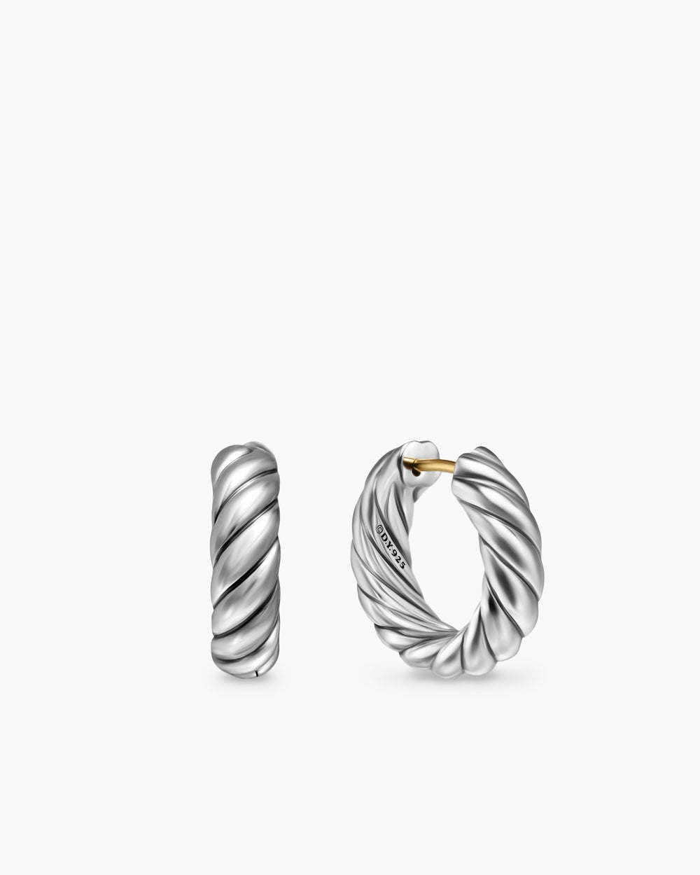 Womens Sculpted Cable Hoop Earrings in Sterling Silver, 18.6mm