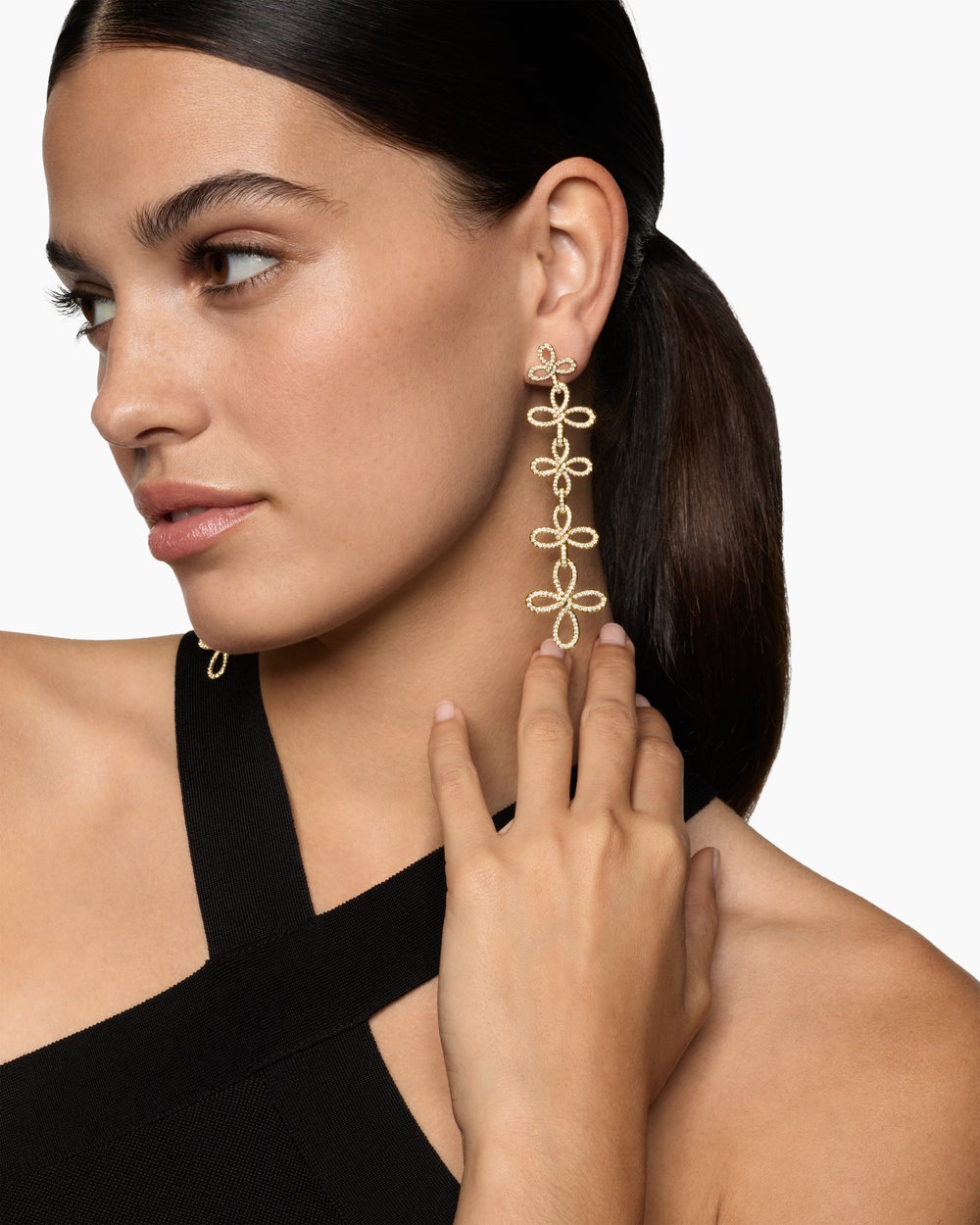 Womens Wisteria® Statement Earrings in 18K Yellow Gold with Diamonds, 90mm
