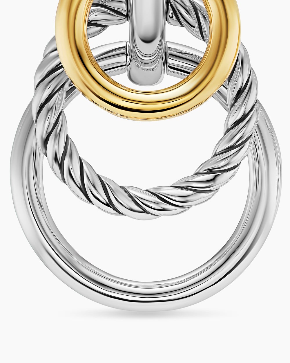 Womens DY Mercer® Triple Ring Drop Earrings in Sterling Silver with 18K Yellow Gold, 35.6mm