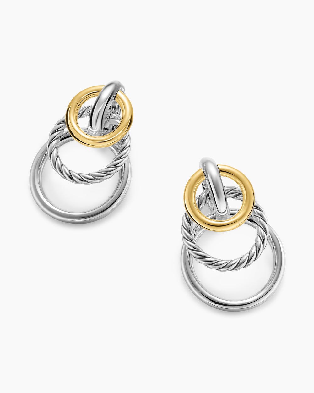 Womens DY Mercer® Triple Ring Drop Earrings in Sterling Silver with 18K Yellow Gold, 35.6mm