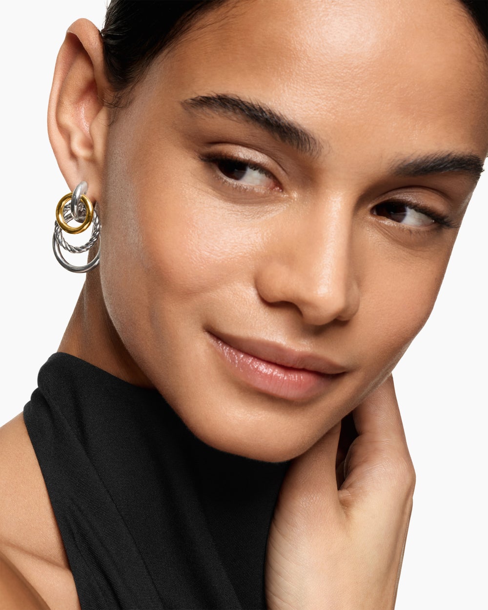 Womens DY Mercer® Triple Ring Drop Earrings in Sterling Silver with 18K Yellow Gold, 35.6mm