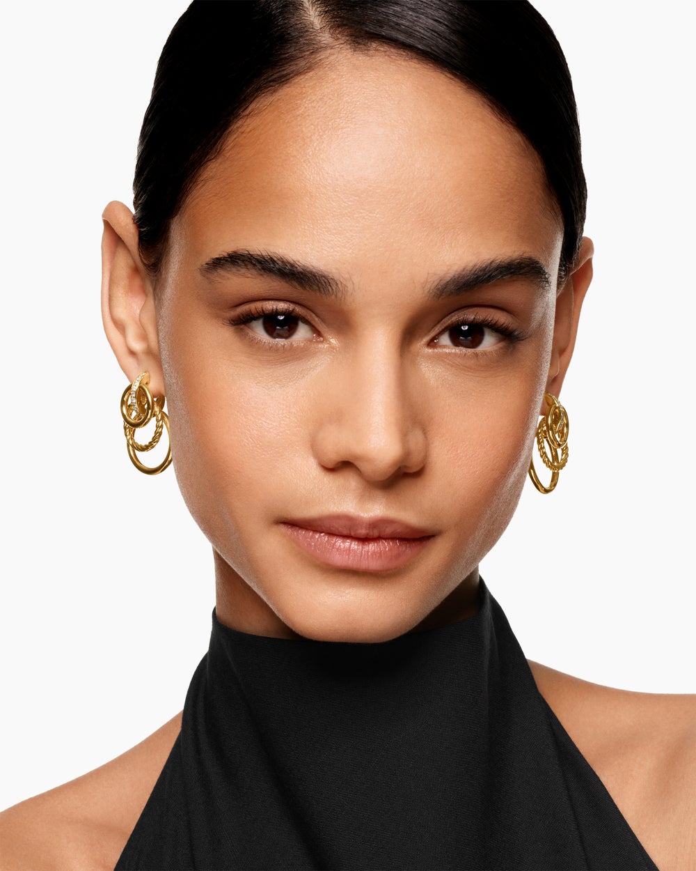 Womens DY Mercer® Triple Ring Drop Earrings in 18K Yellow Gold with Diamonds, 35.6mm